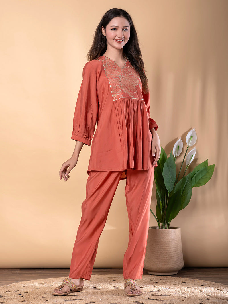 COPPER AURA GOLDEN EMROIDERY CO-ORD SET