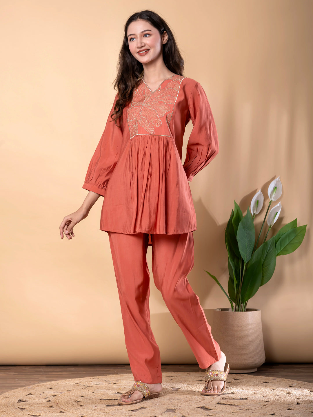 COPPER AURA GOLDEN EMROIDERY  CO-ORD SET