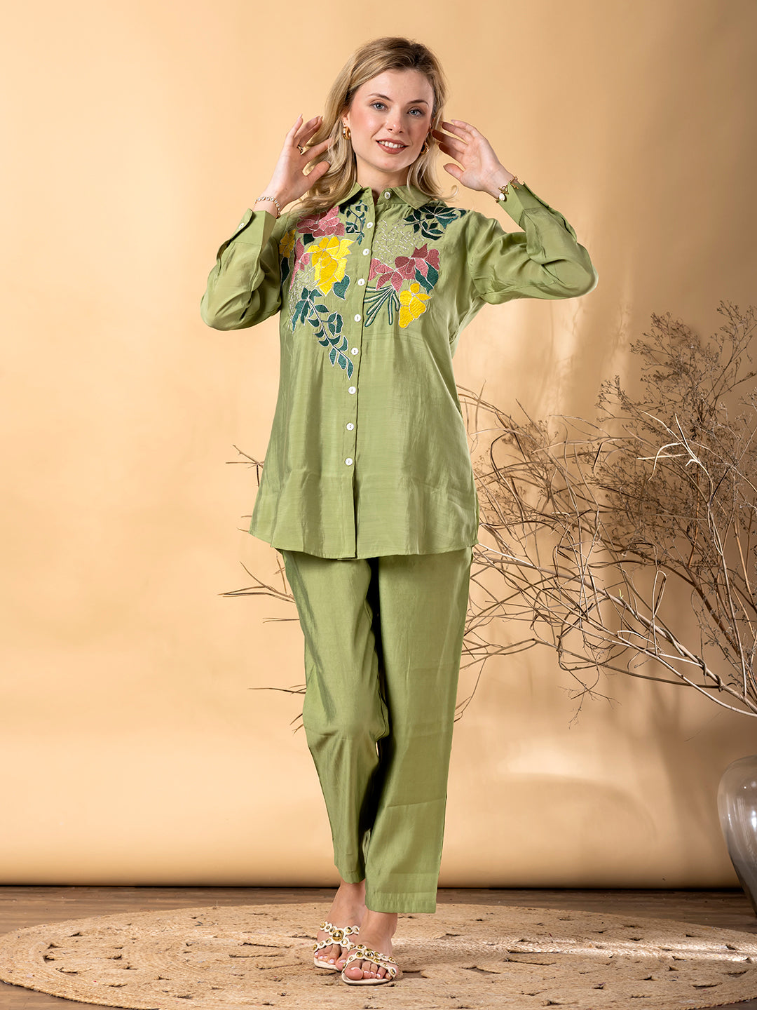 GREEN MEADOW EMBROIDERED CO-ORD SET