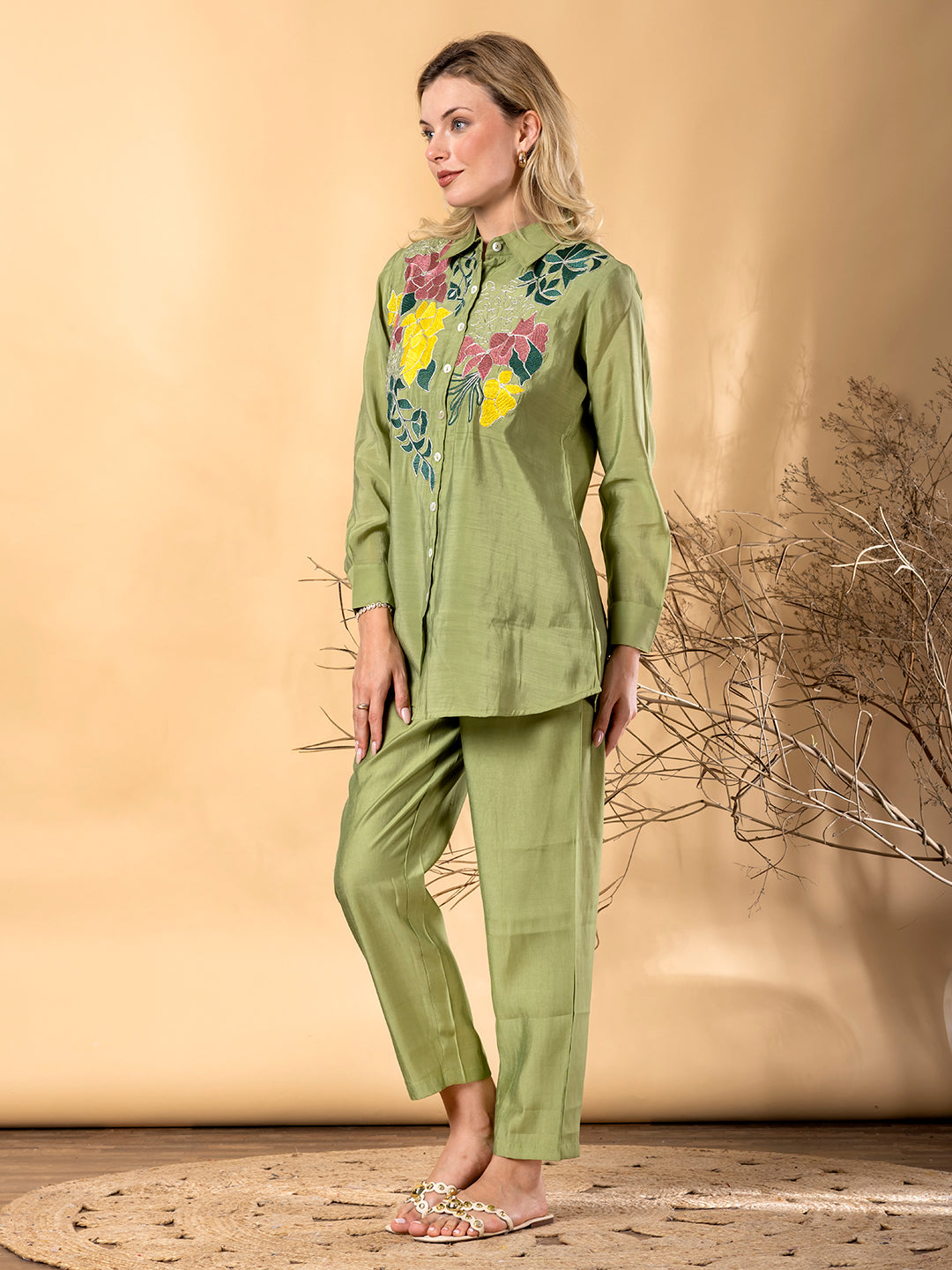 GREEN MEADOW EMBROIDERED CO-ORD SET