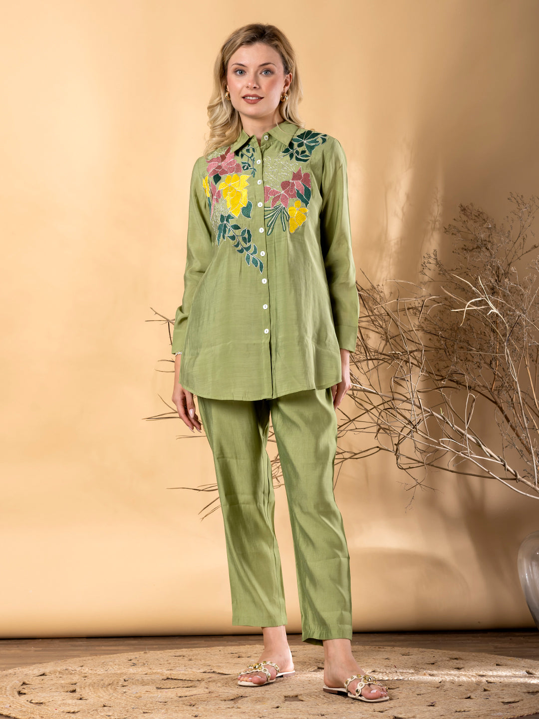 GREEN MEADOW EMBROIDERED CO-ORD SET
