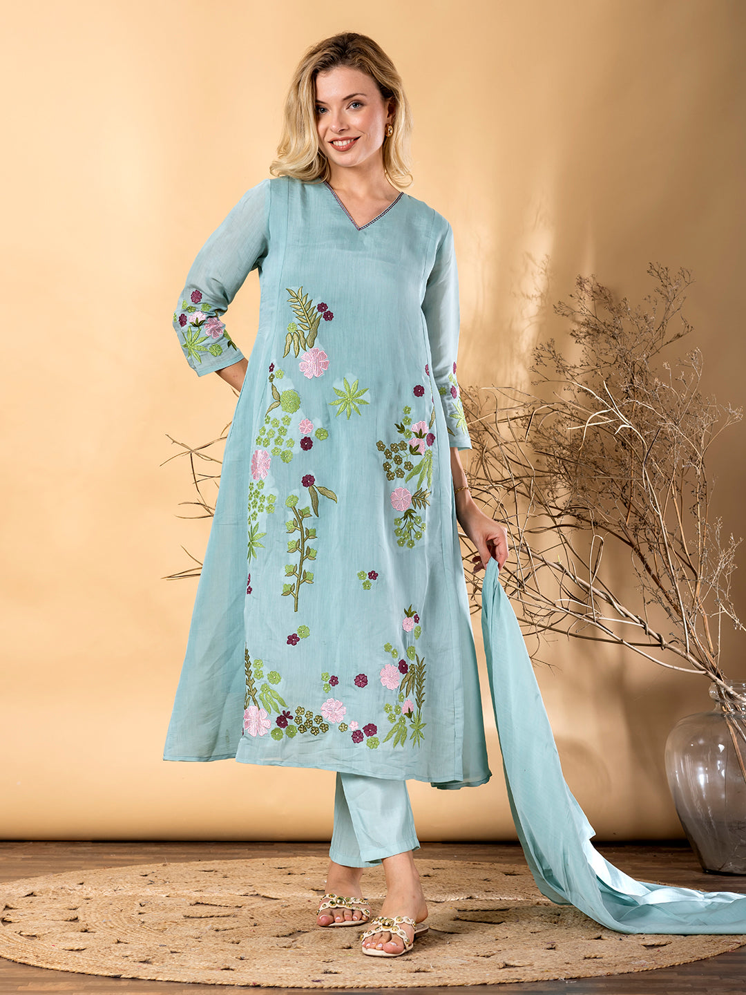 PASTEL BLUE PREMIUM EMROIDERY SUIT SET