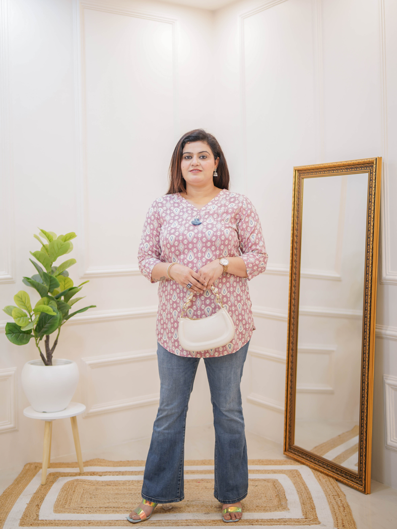 DUSTY PINK IKAT PRINTED TUNIC TOP