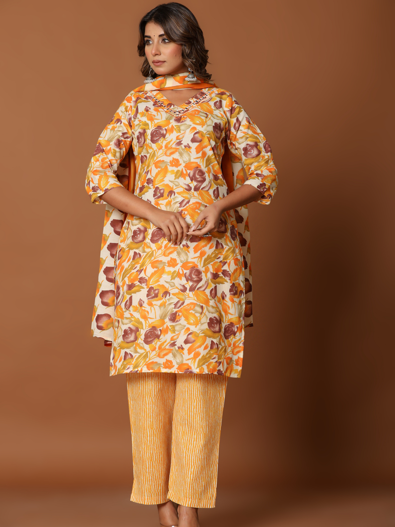 AYSHA FLORAL PURE COTTON THREE PCS SUIT SET