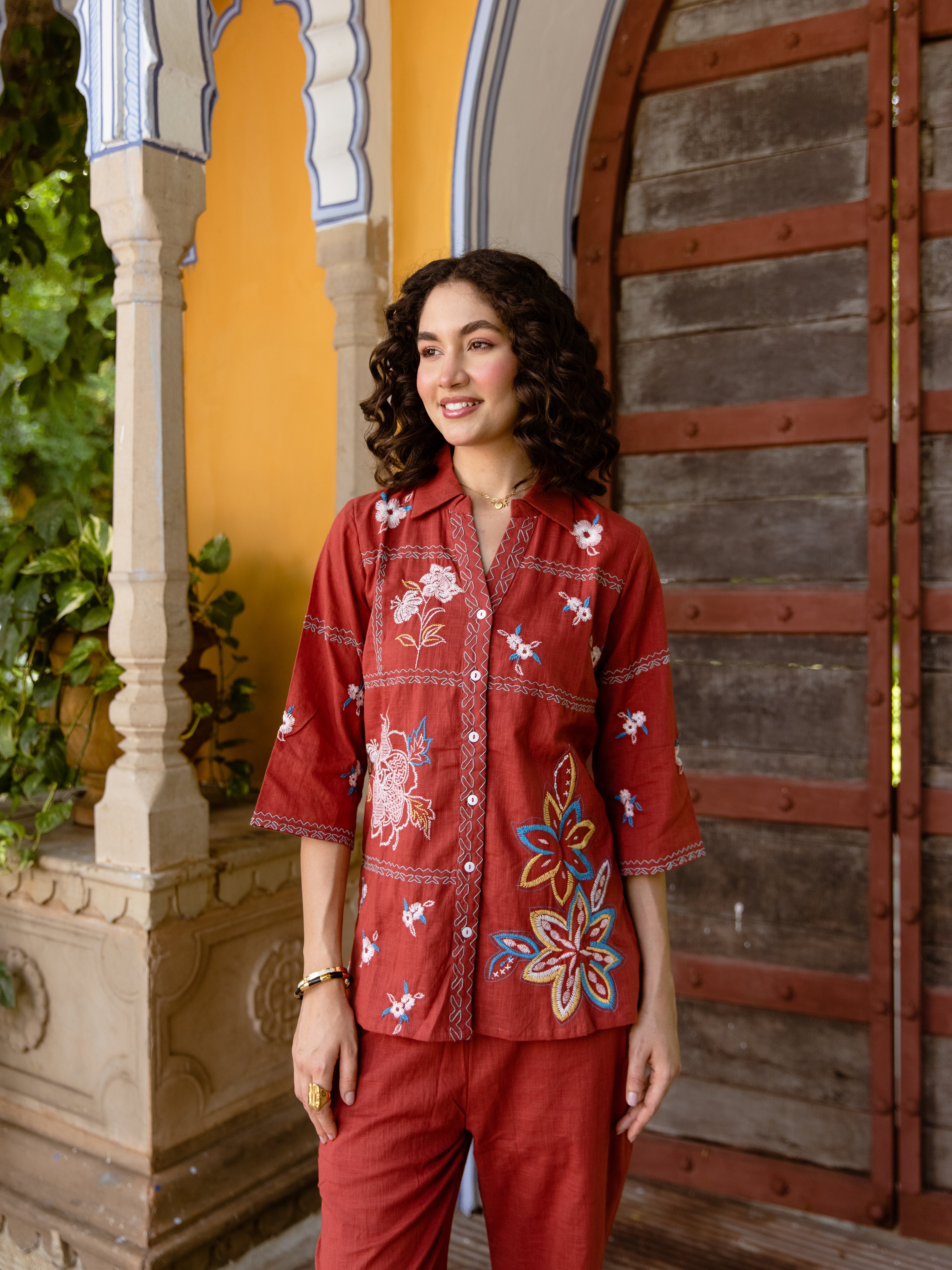CHIRAG RUST FLORAL EMBROIDERED CO-ORD SET