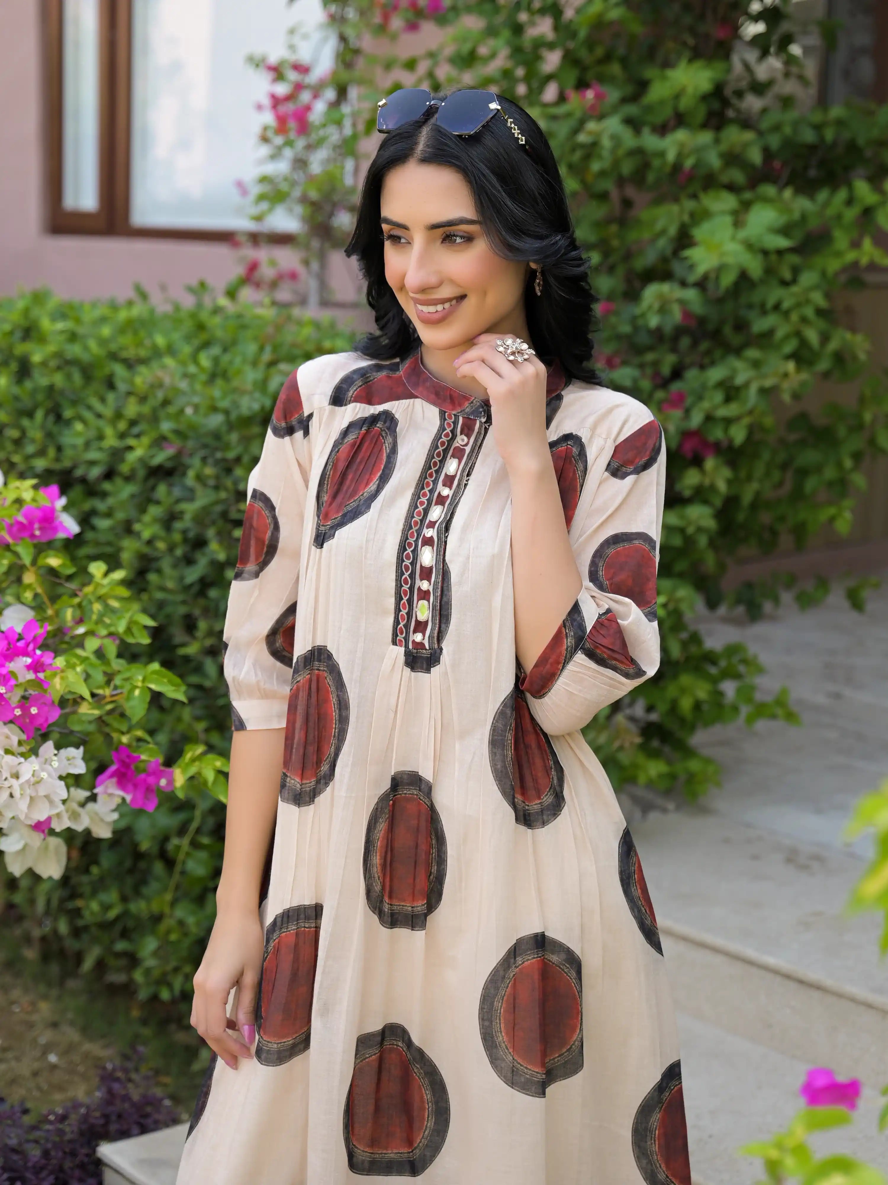DESERT ART PRINTED FLARED PURE MUL COTTON KURTA SET