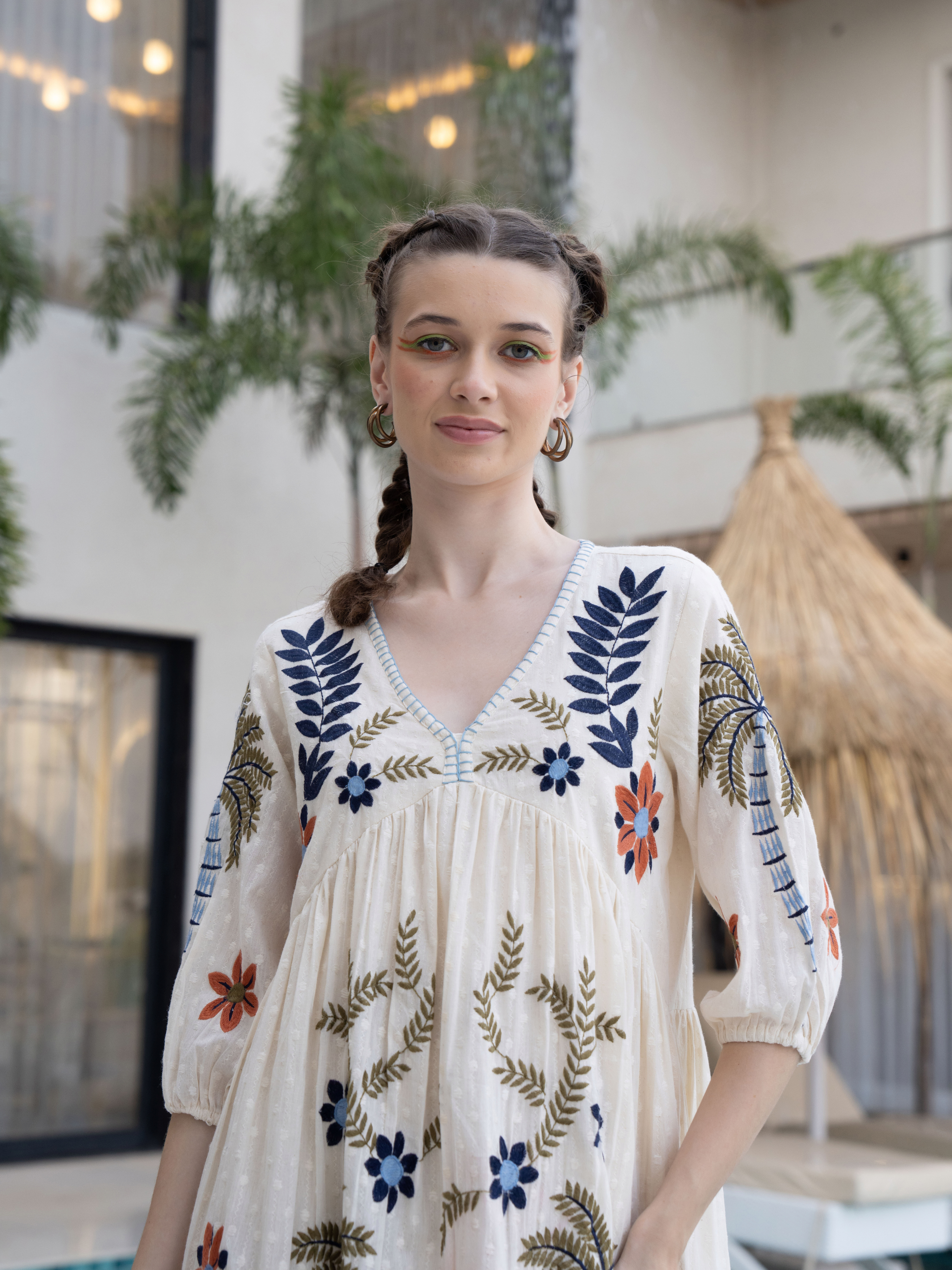ELINA ISLAND BLOOM THREADWORK DRESS