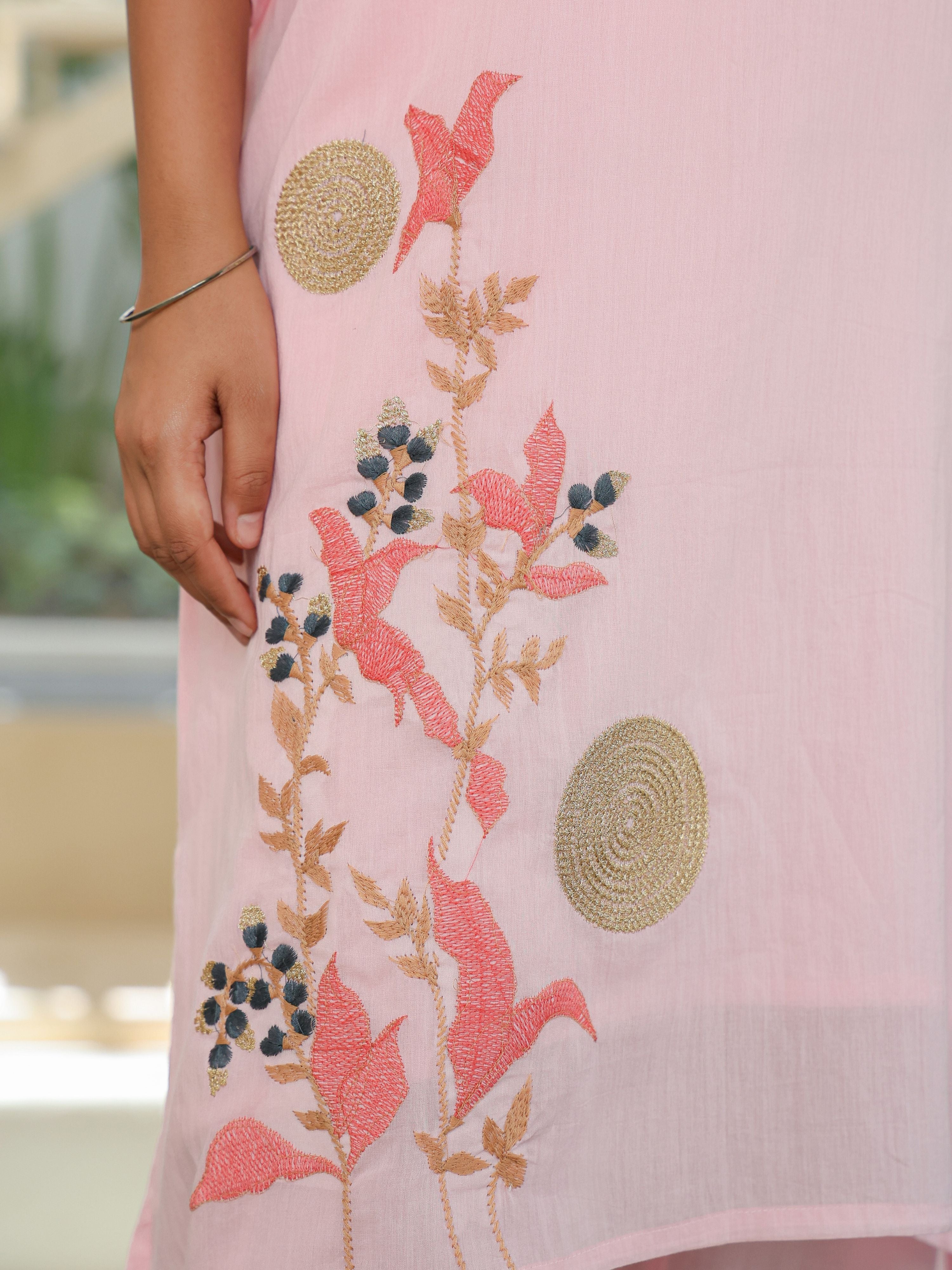 LEHJA ROSE MIST EMBROIDERED KURTA SET