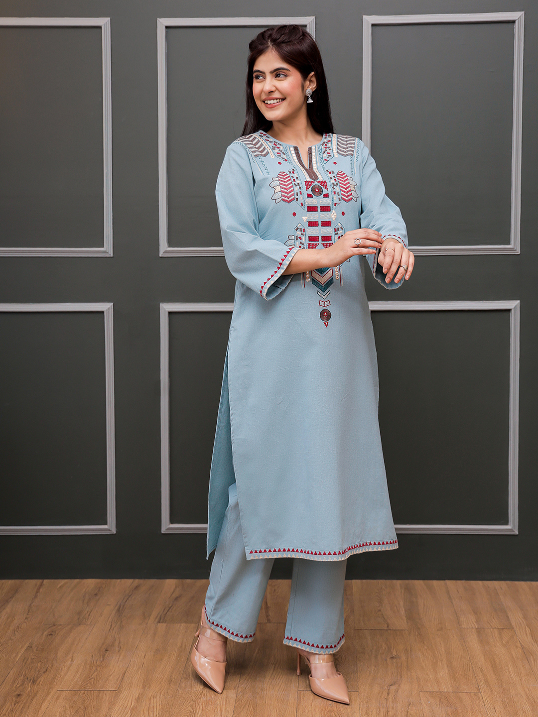 MADHURI TEAL EMBROIDERED KURTA SET