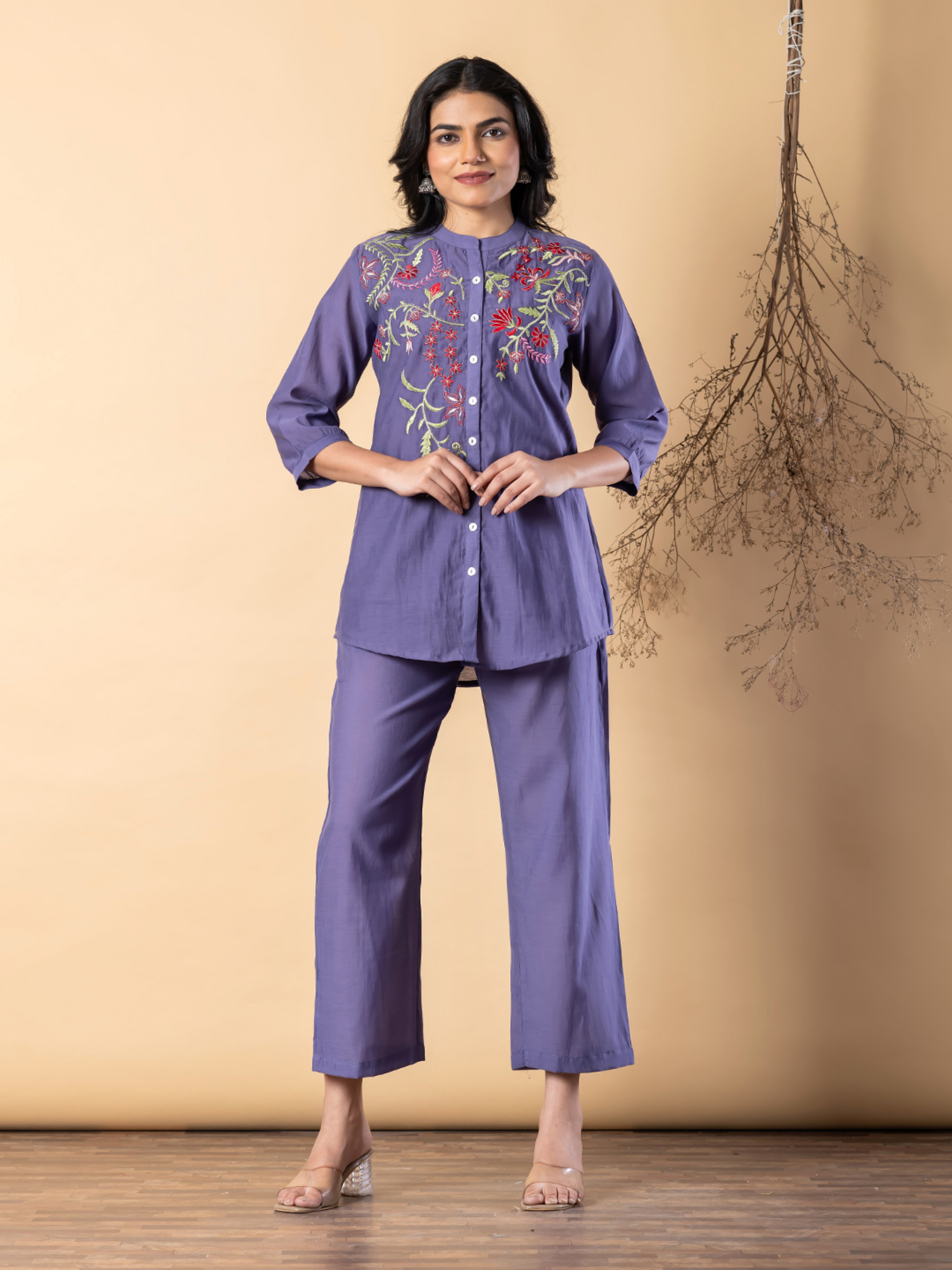 LAVENDER FLORAL EMBROIDERED CO-ORD SET