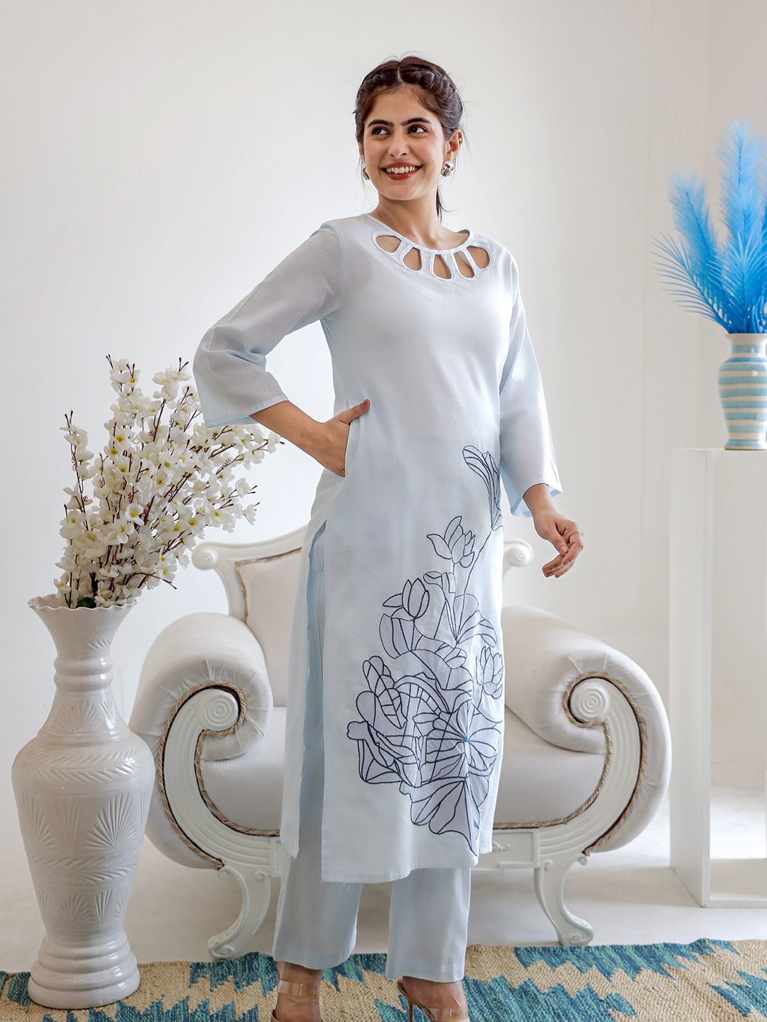 SAKHI PASTEL BLUE EMBROIDERED KURTA SET