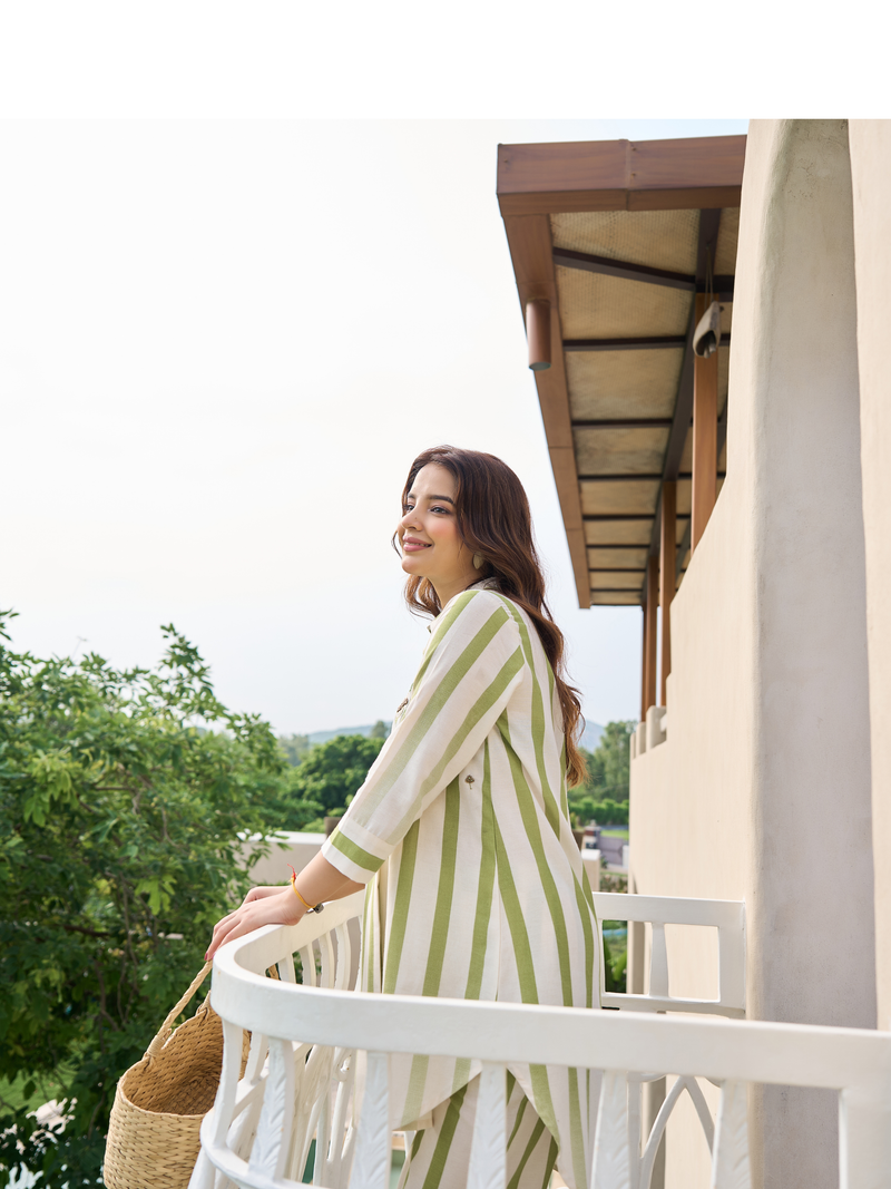 SANA STRIPED EMBROIDERED FLEX COTTON CO-ORD SET