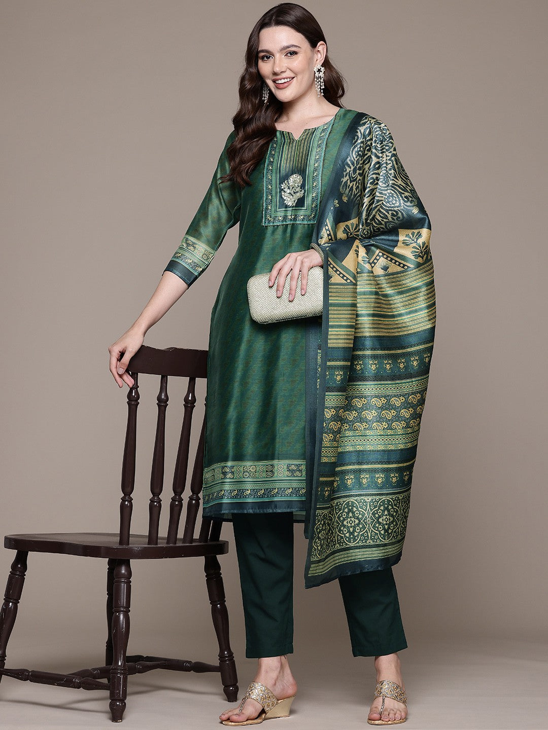 REGAL GREEN AURA SILK SUIT SET