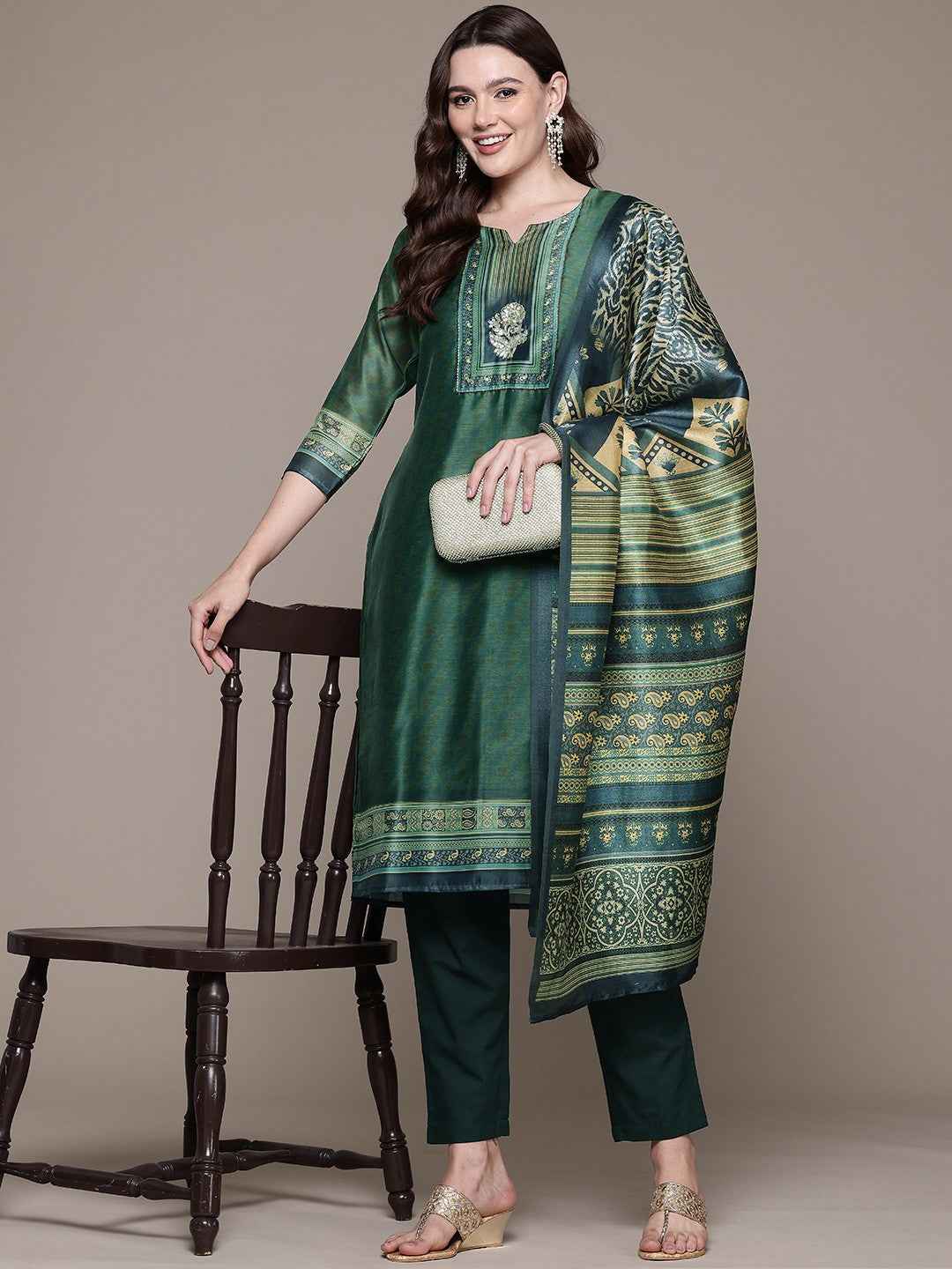 REGAL GREEN AURA SILK SUIT SET
