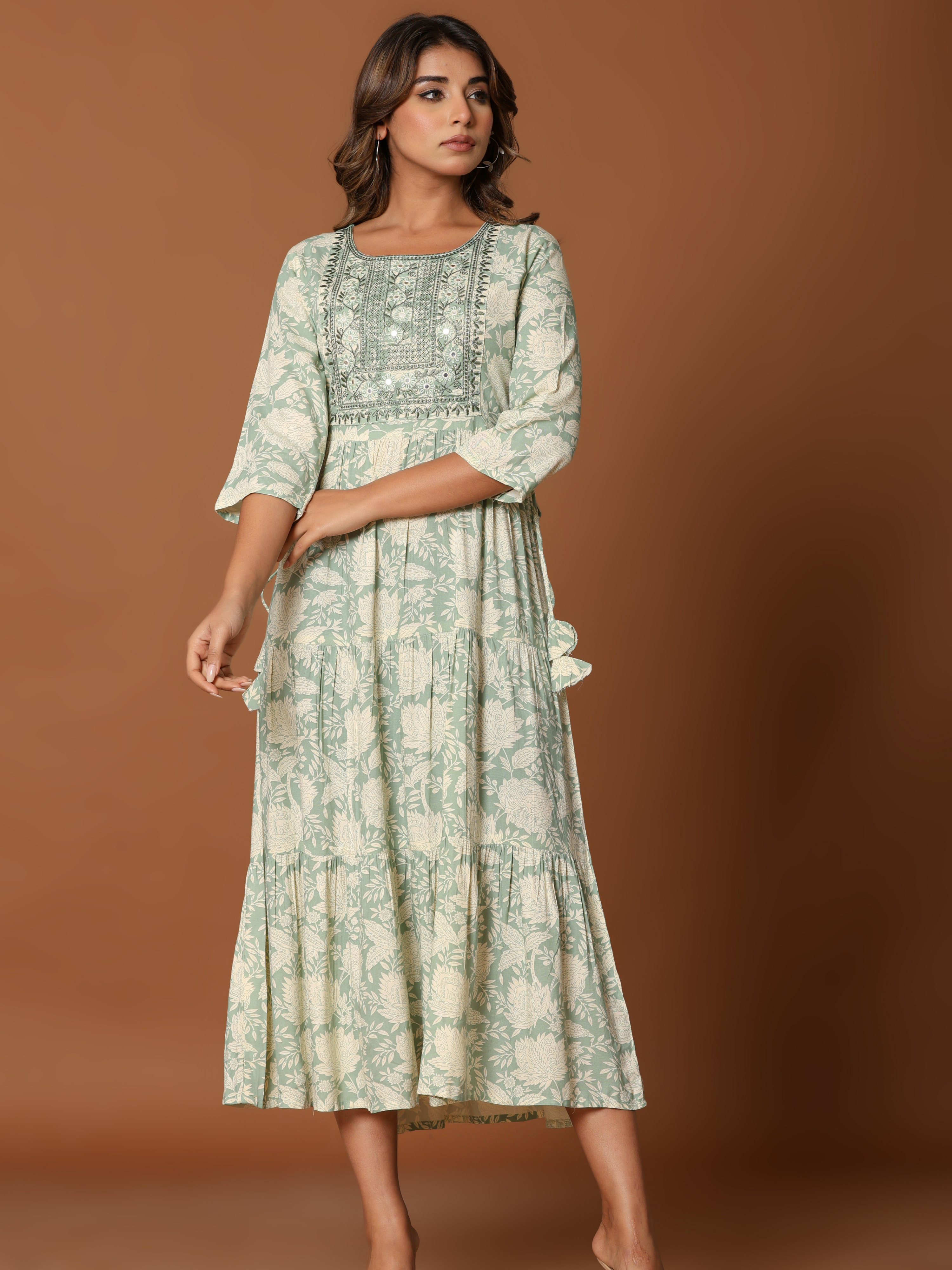 DIA EMBROIDERED FLARED MAXI DRESS