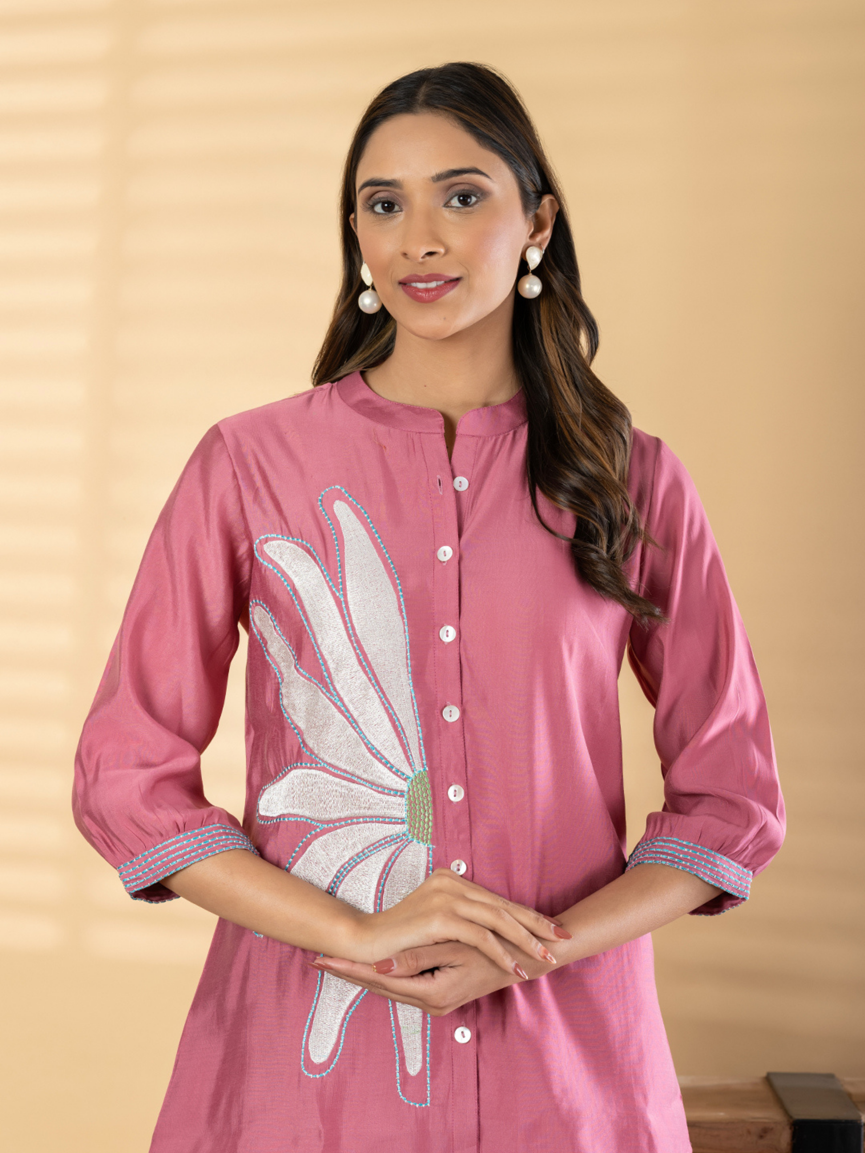 ROSE PINK FLORAL EMBROIDERED CO-ORD SET