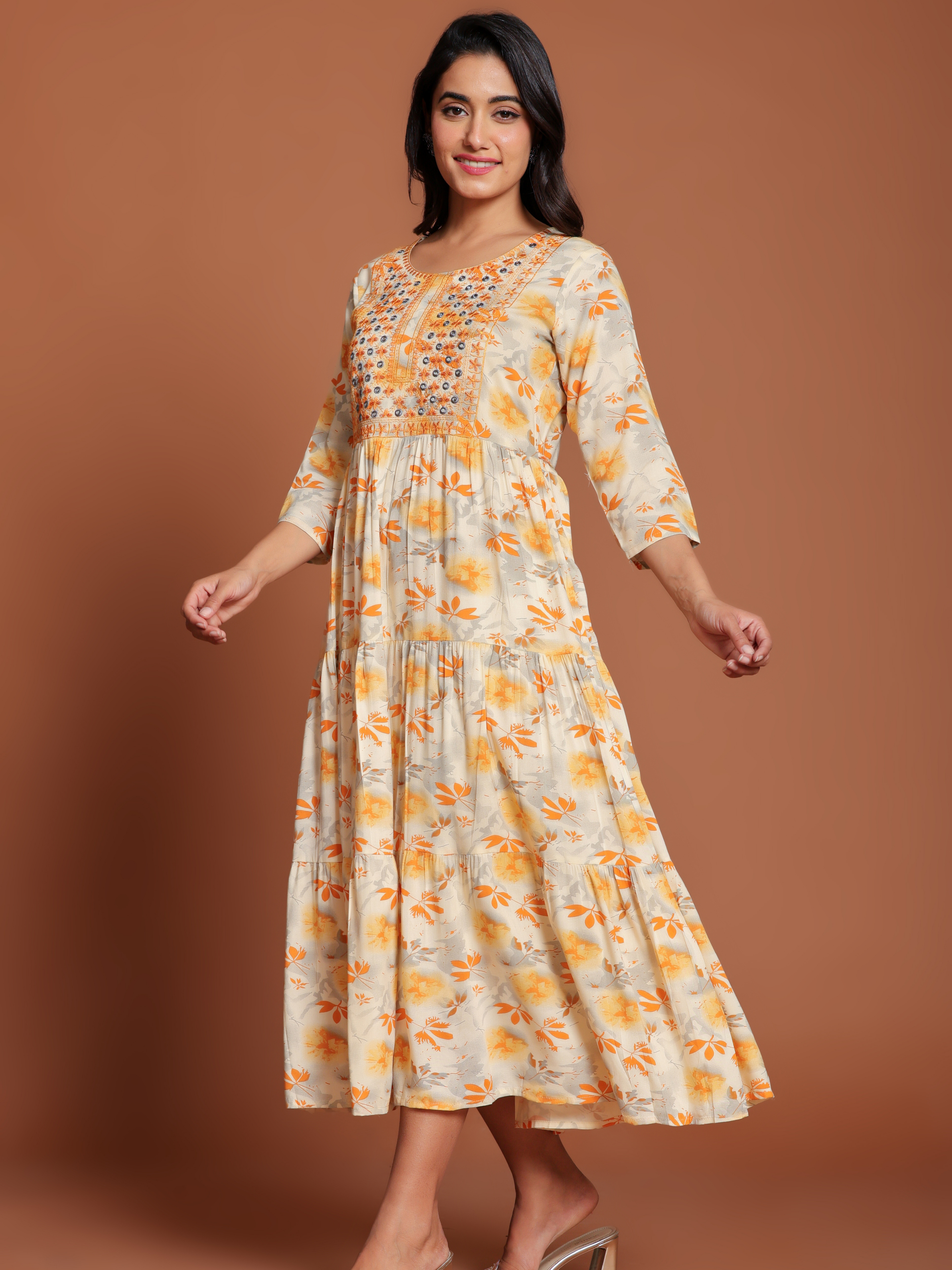 AANYA  EMBROIDERED FLARED MAXI DRESS