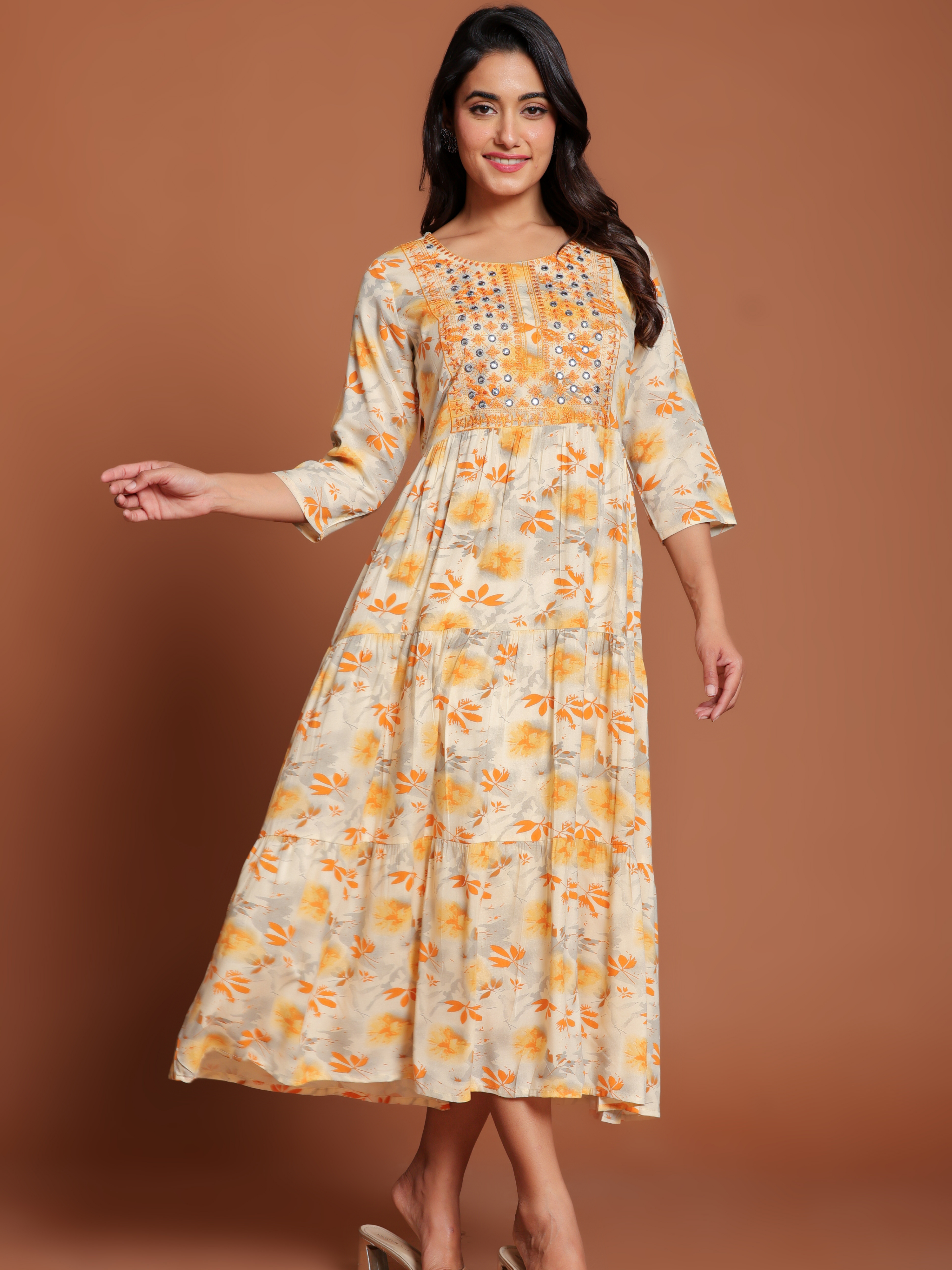 AANYA  EMBROIDERED FLARED MAXI DRESS