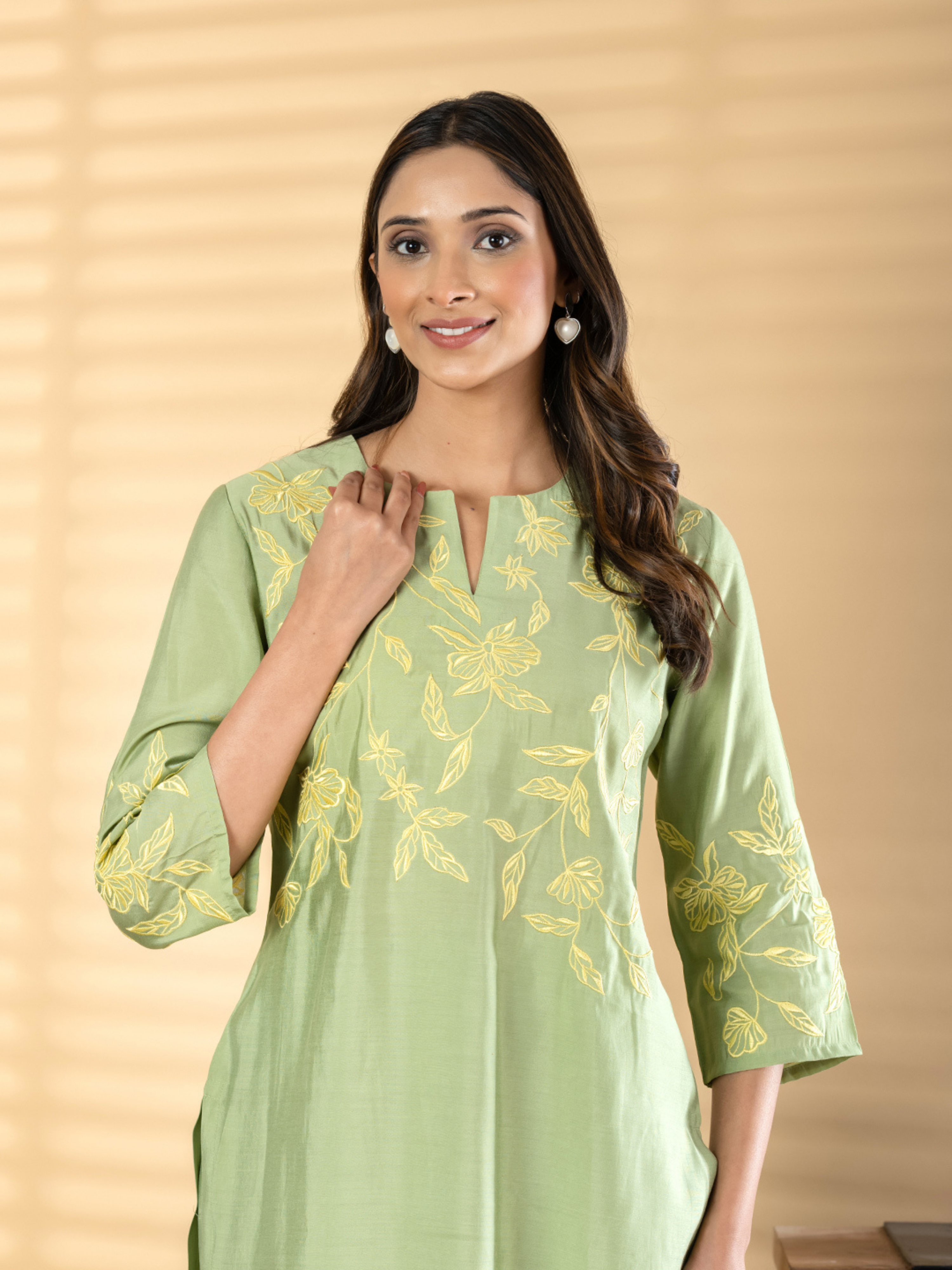 SAGE GREEN FLORAL EMBROIDERED KURTA SET