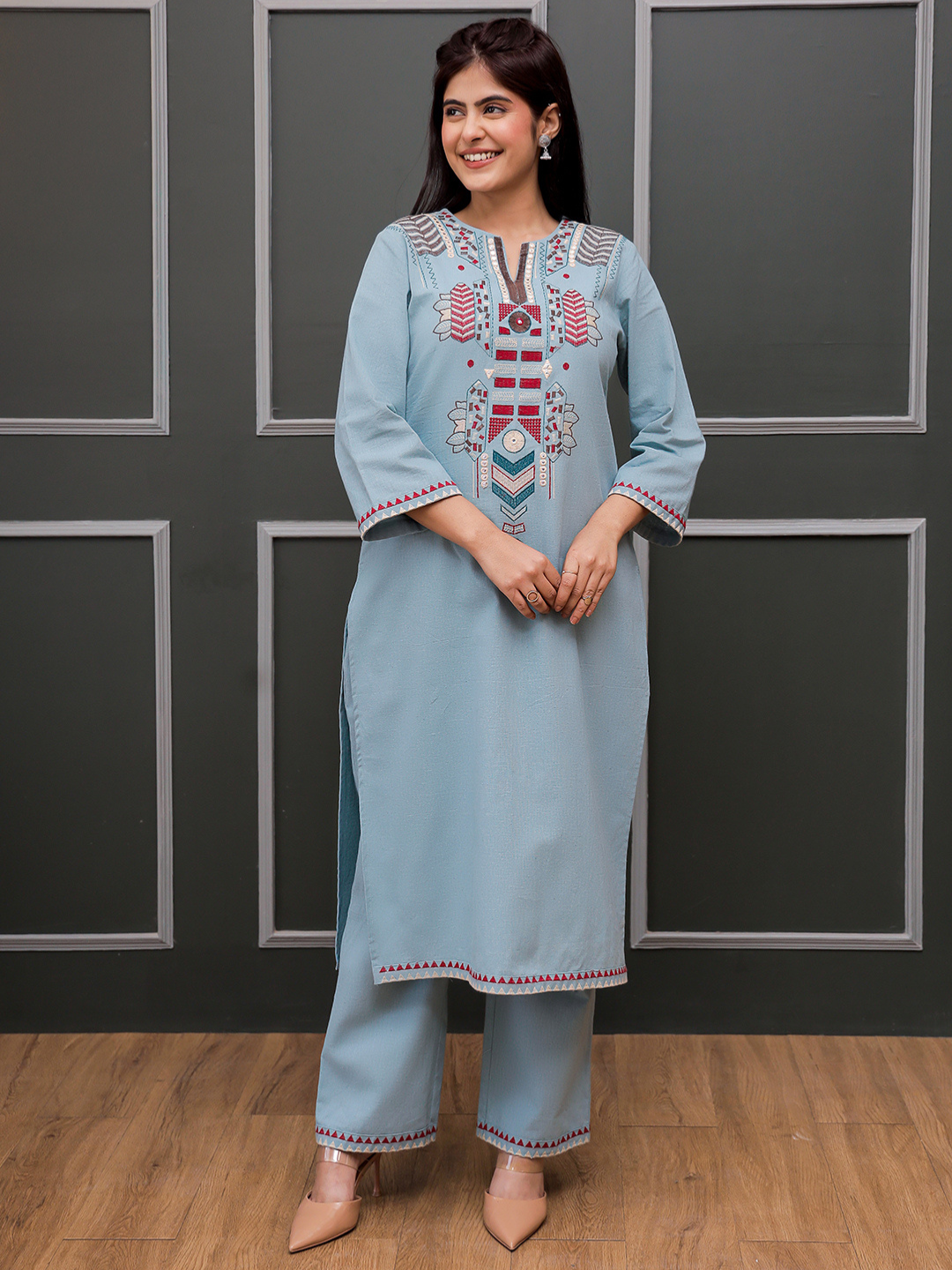 MADHURI TEAL EMBROIDERED KURTA SET