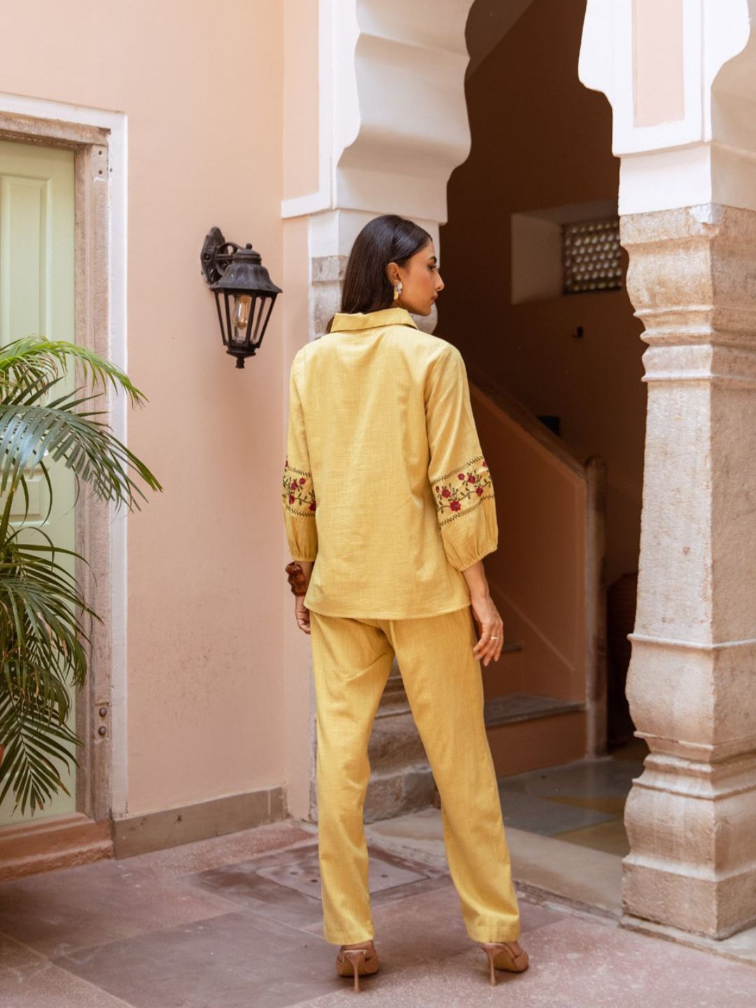 VEENA  YELLOW FLORENZA EMBROIDERED CO-ORD SET