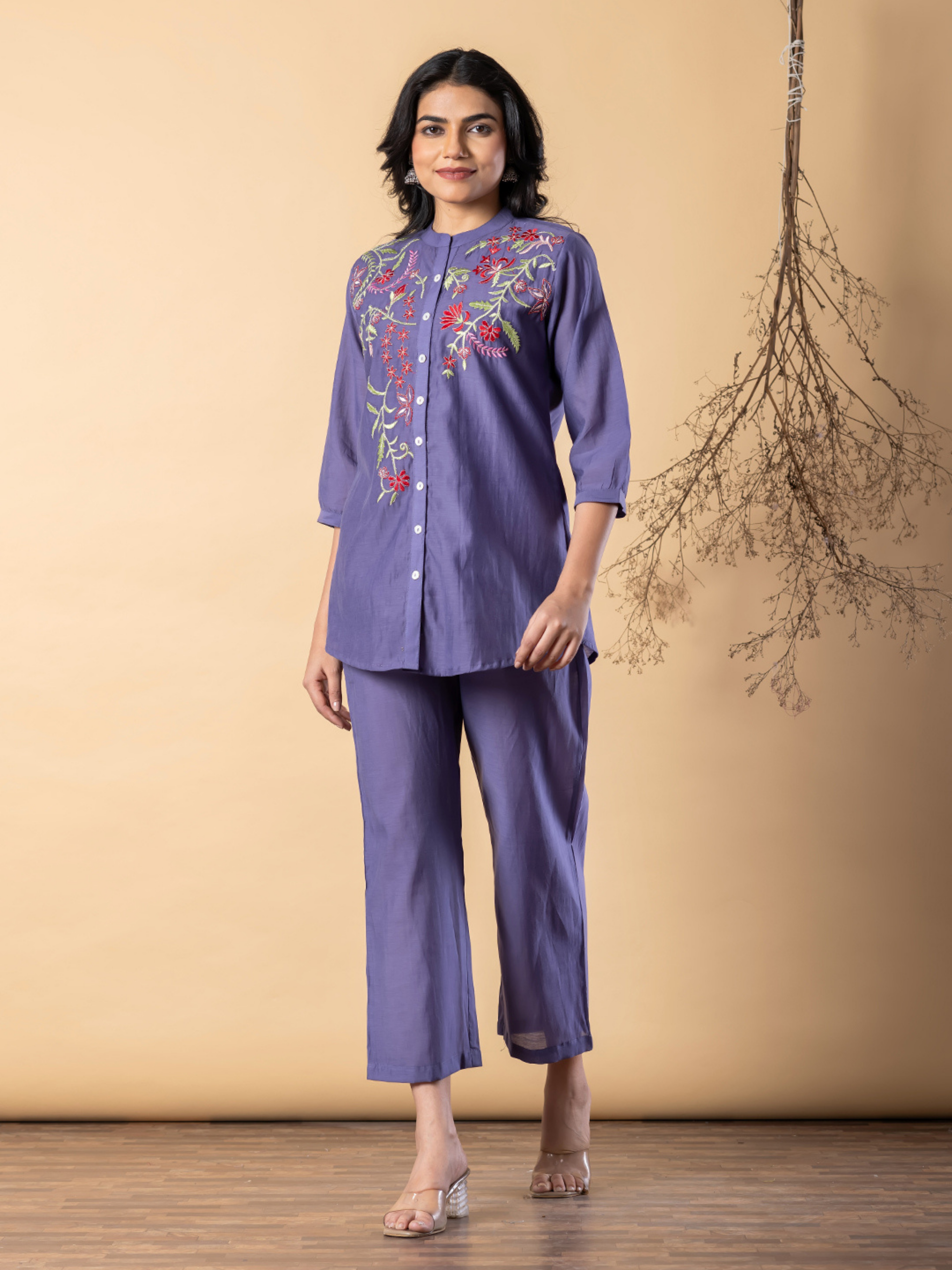 LAVENDER FLORAL EMBROIDERED CO-ORD SET