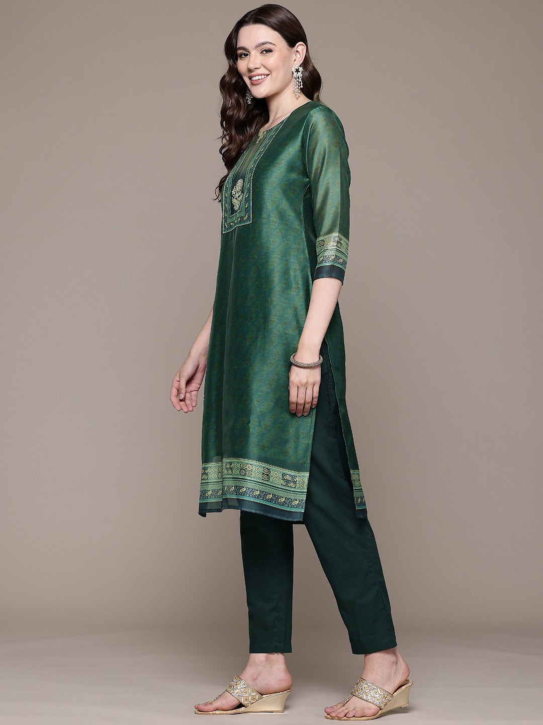 REGAL GREEN AURA SILK SUIT SET