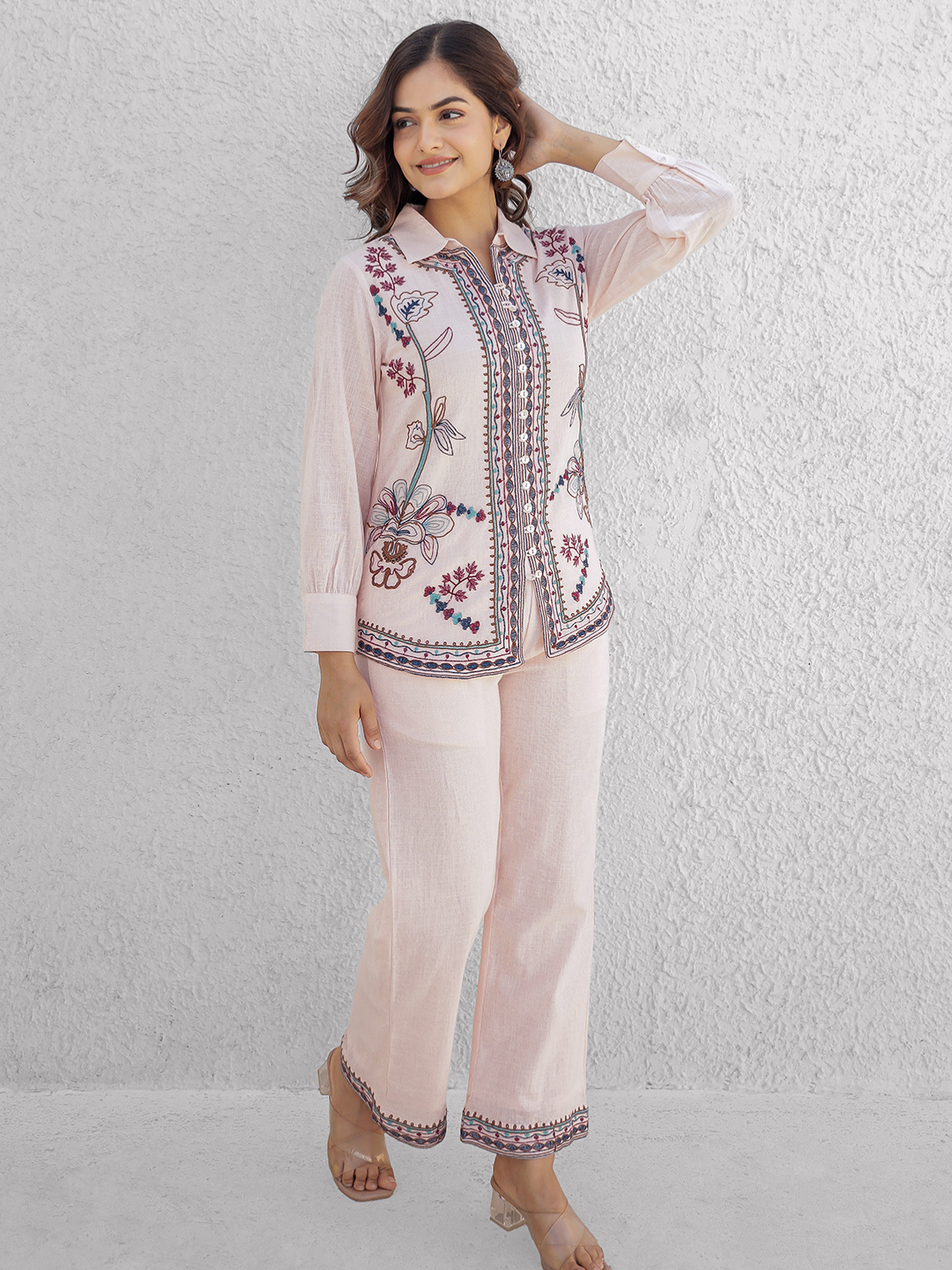 JOSHPHINE BLUSH PINK FULL EMBROIDERED CO-ORD SET