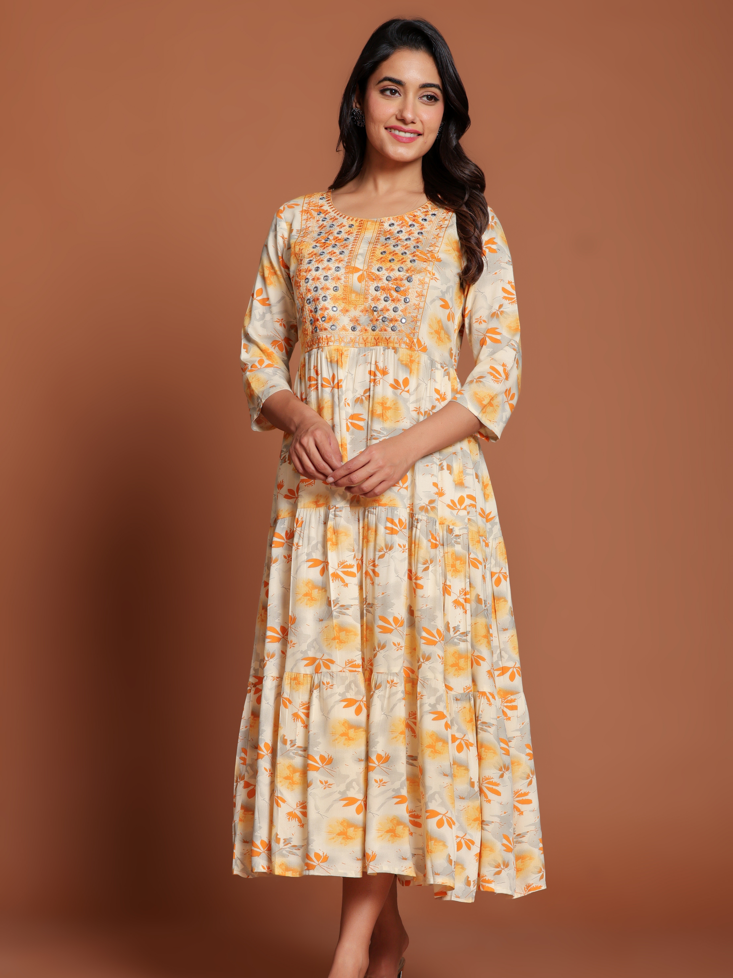 AANYA  EMBROIDERED FLARED MAXI DRESS