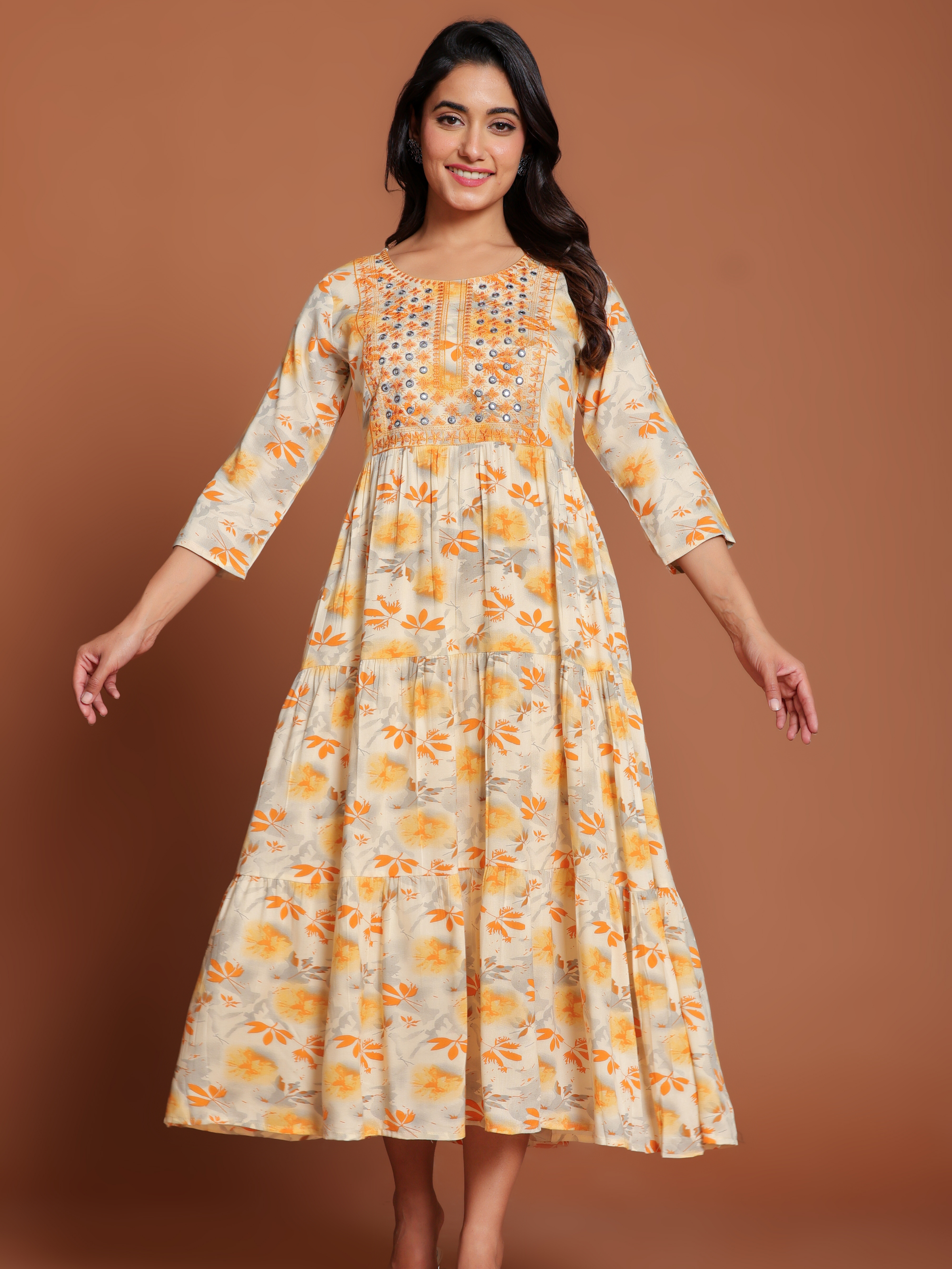 AANYA  EMBROIDERED FLARED MAXI DRESS