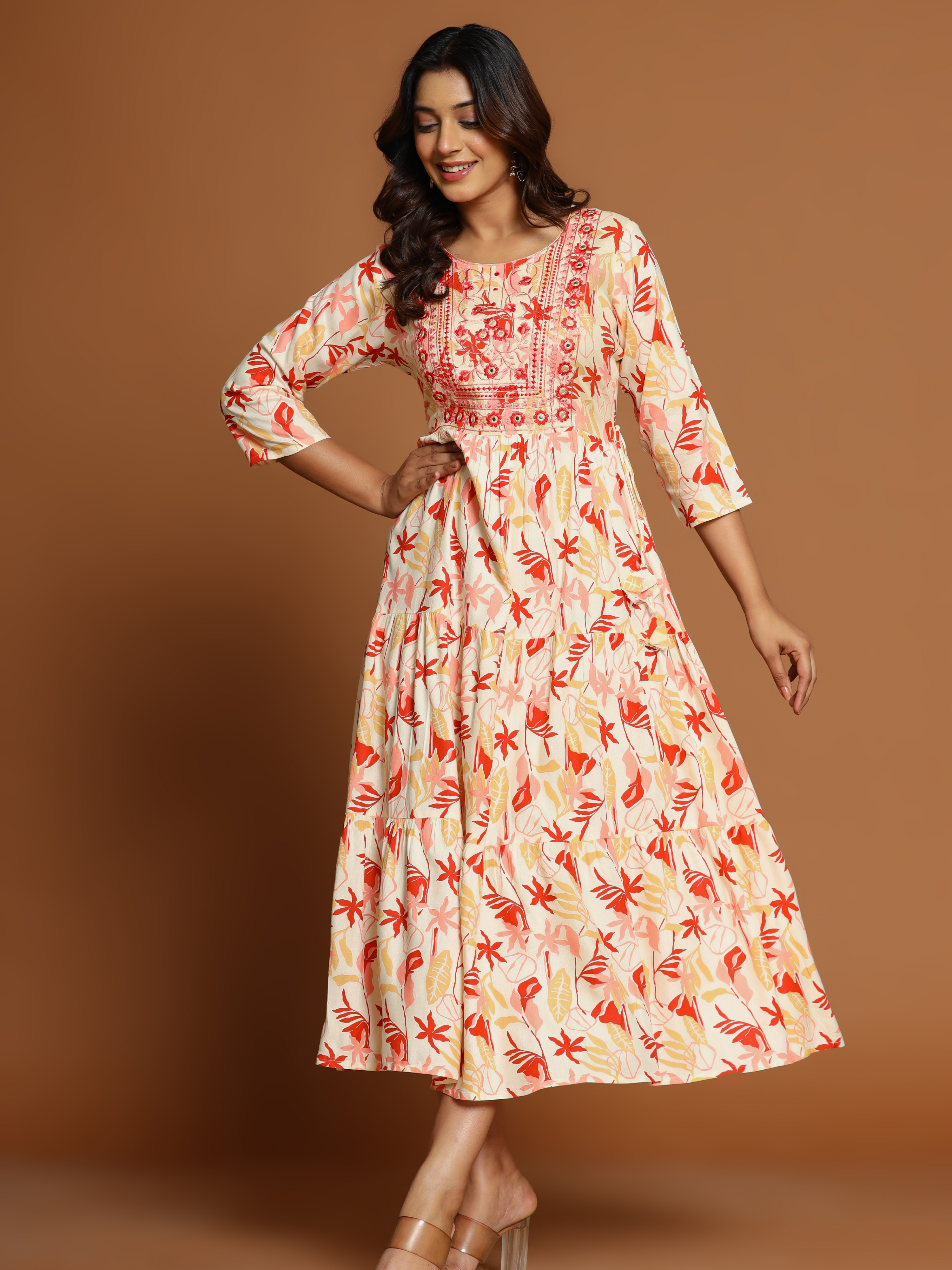 MYRA EMBROIDERED FLARED MAXI DRESS