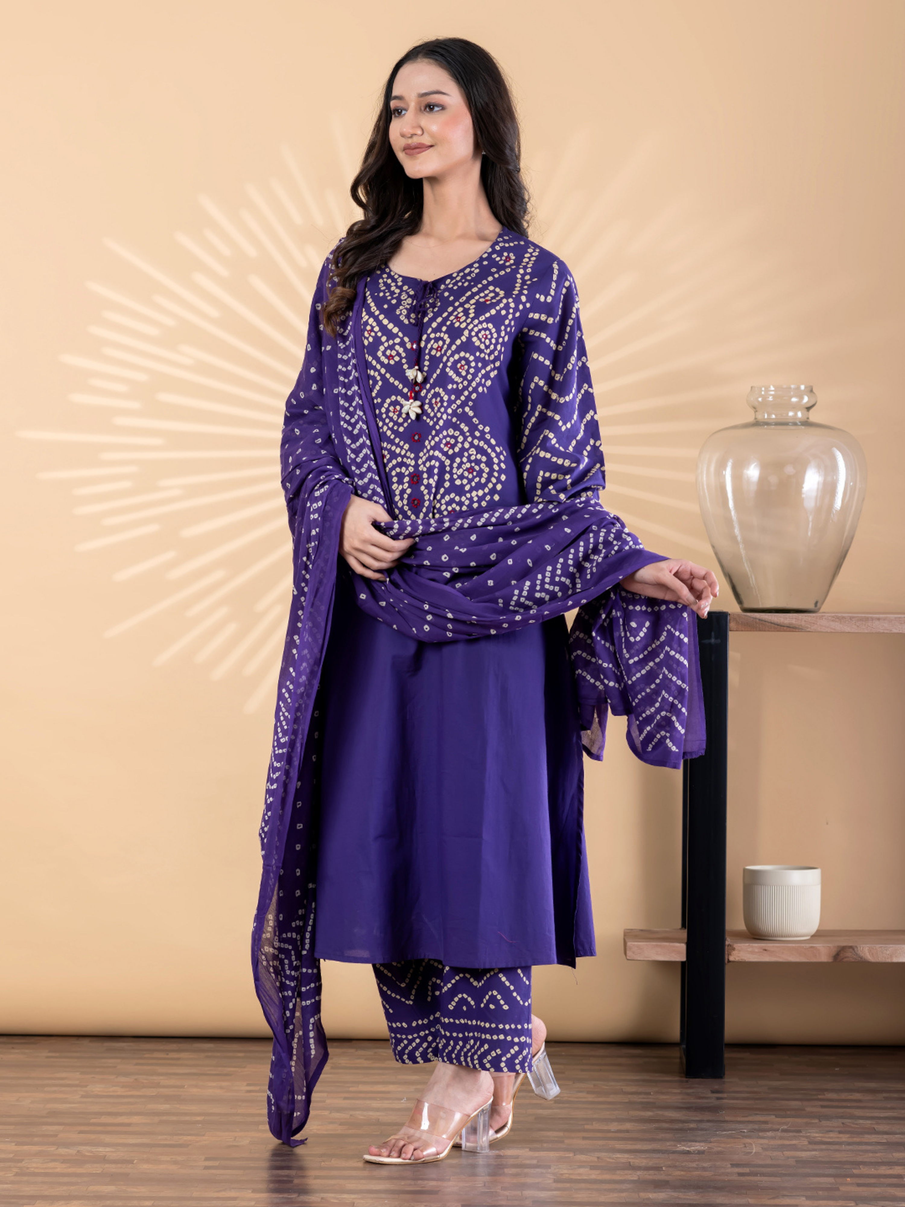 ROYAL PURPLE BANDHANI PRINTED SUIT SET