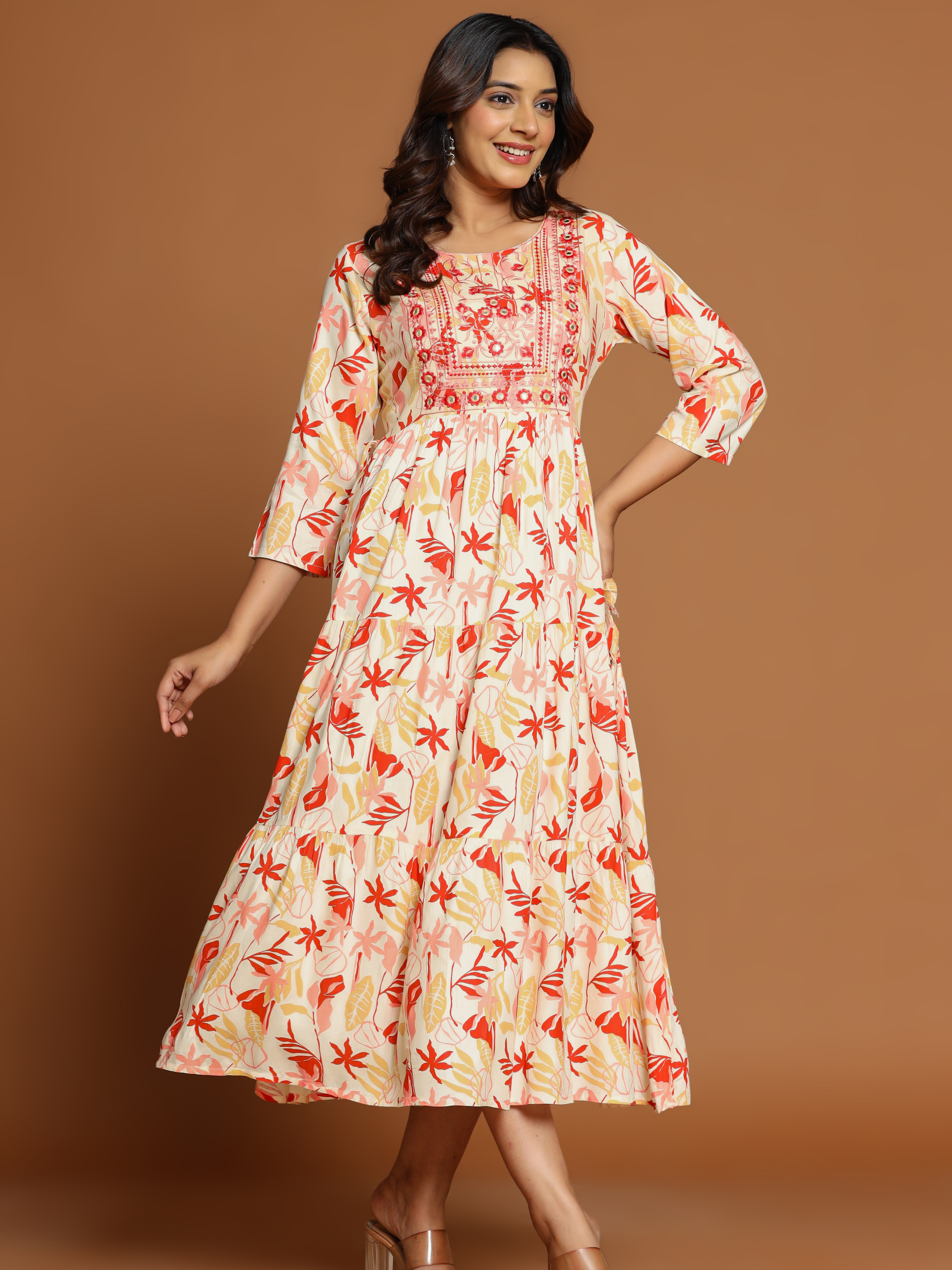MYRA EMBROIDERED FLARED MAXI DRESS
