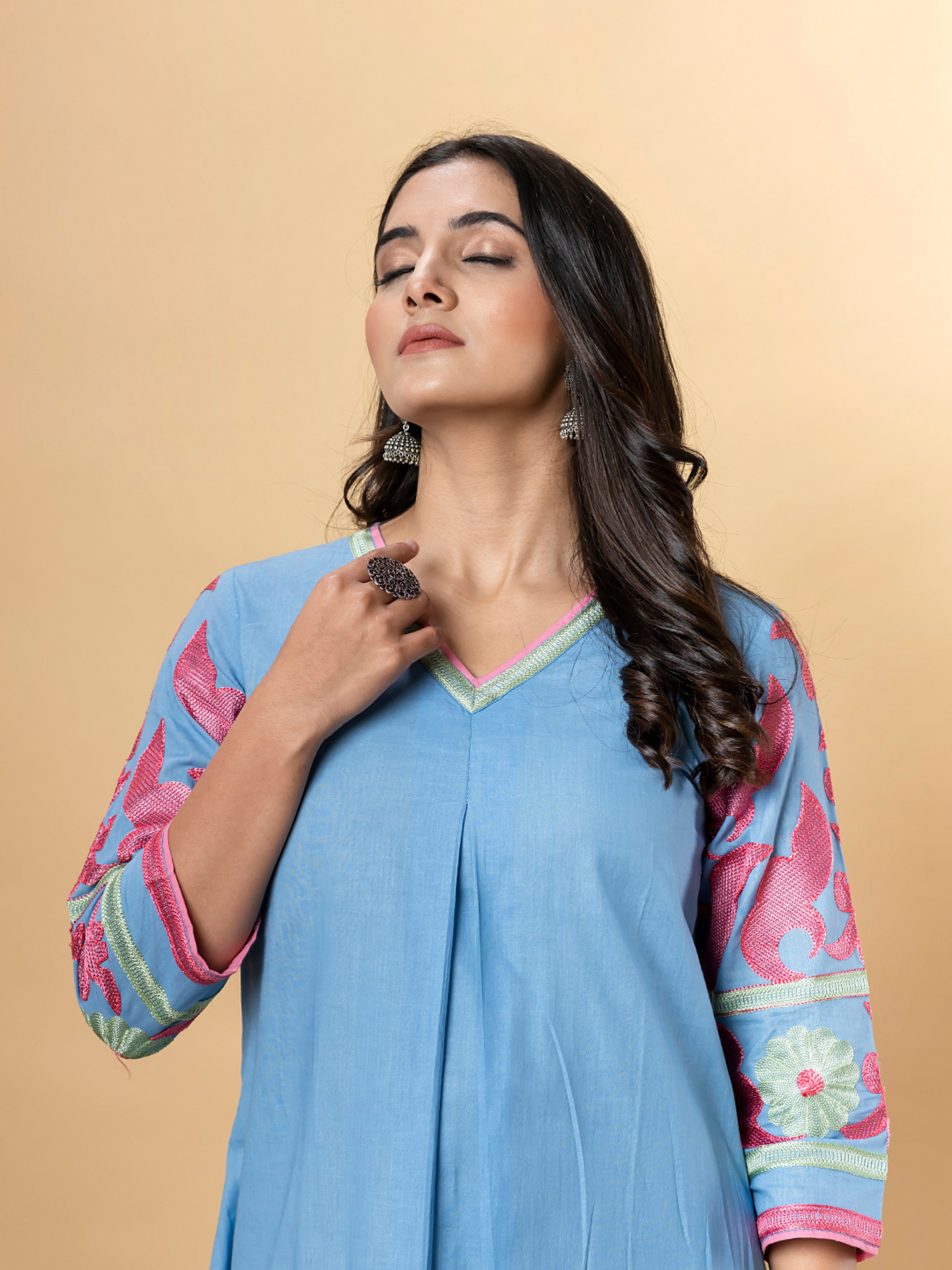 SKY BLUE EMBROIDERED A-LINE KURTA SET