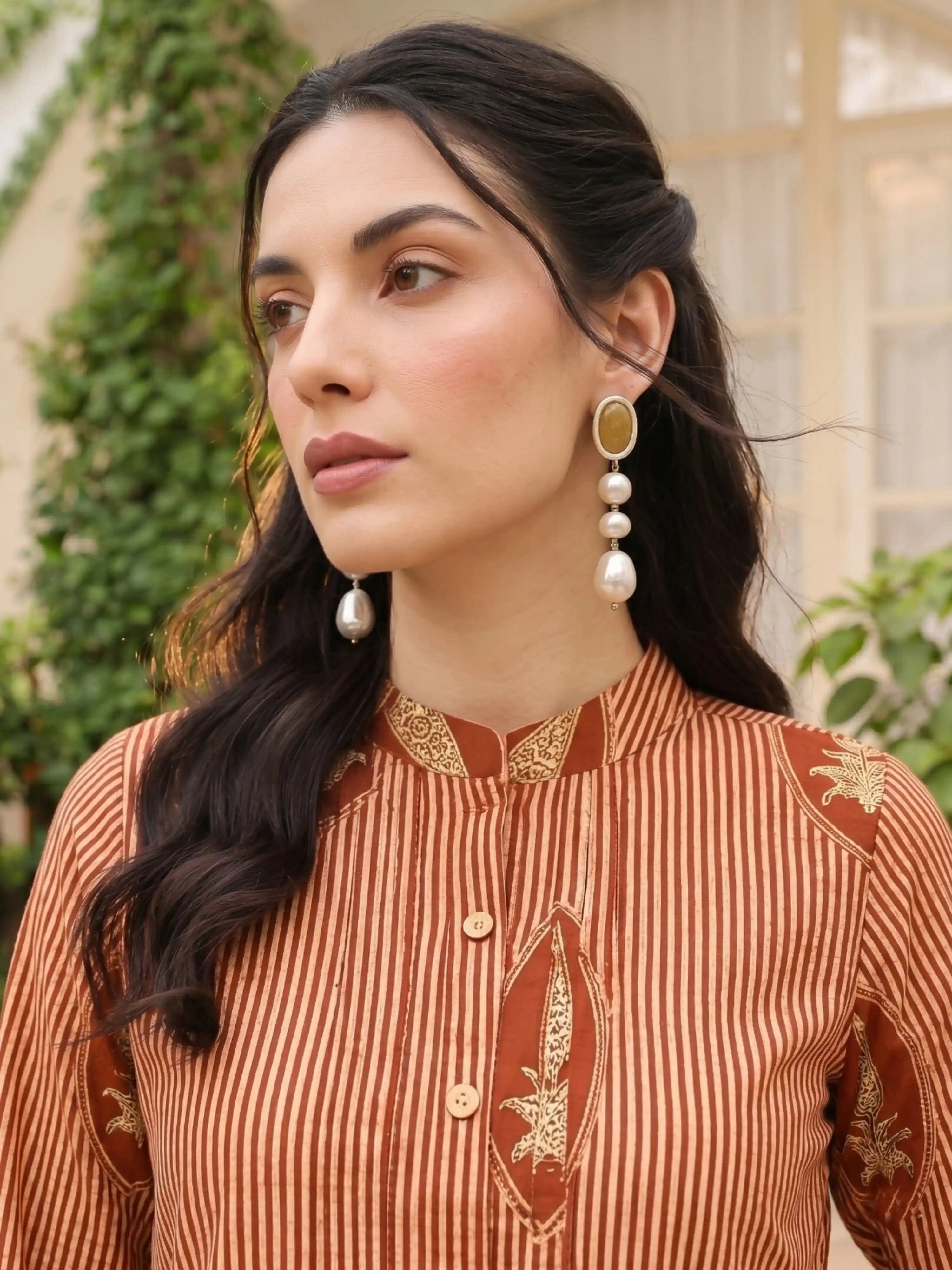 SANDALWOOD STRIPE PURE COTTON KURTA SET