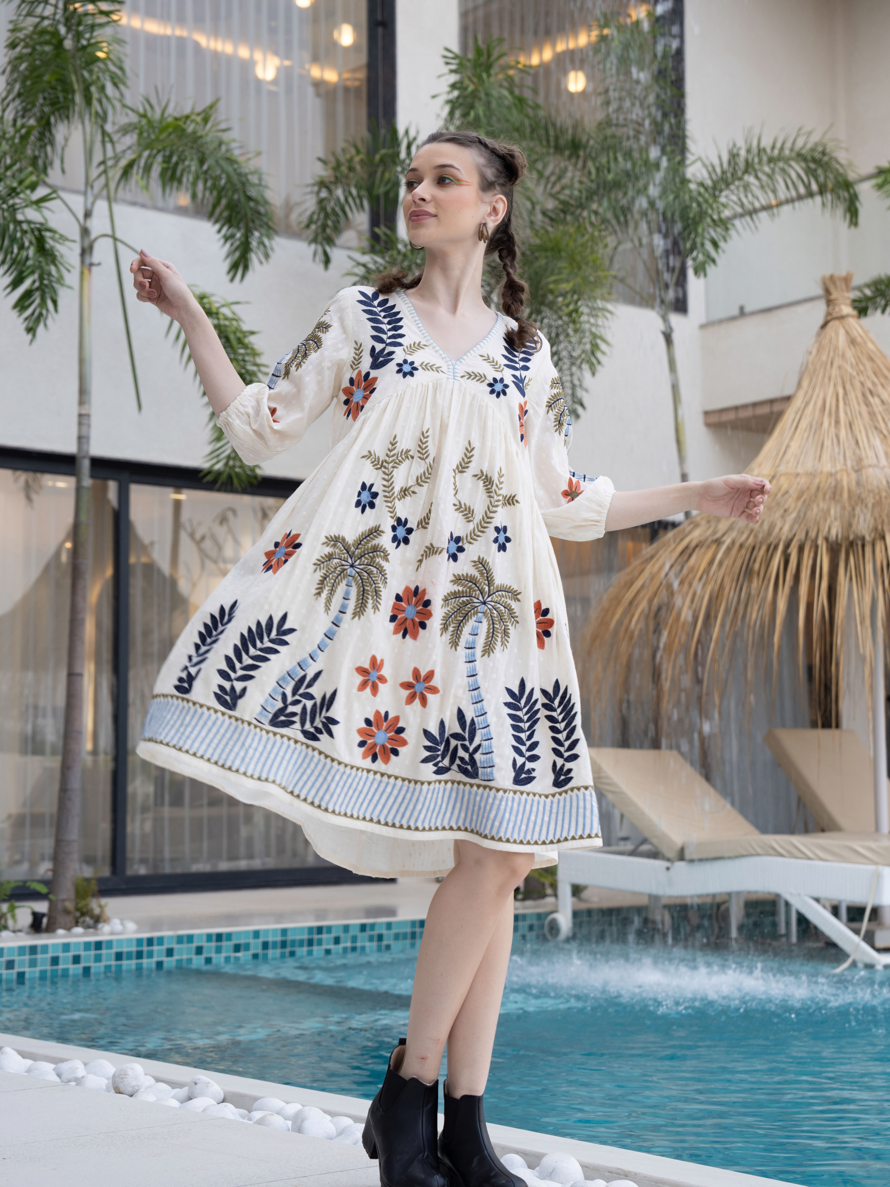ELINA ISLAND BLOOM THREADWORK DRESS