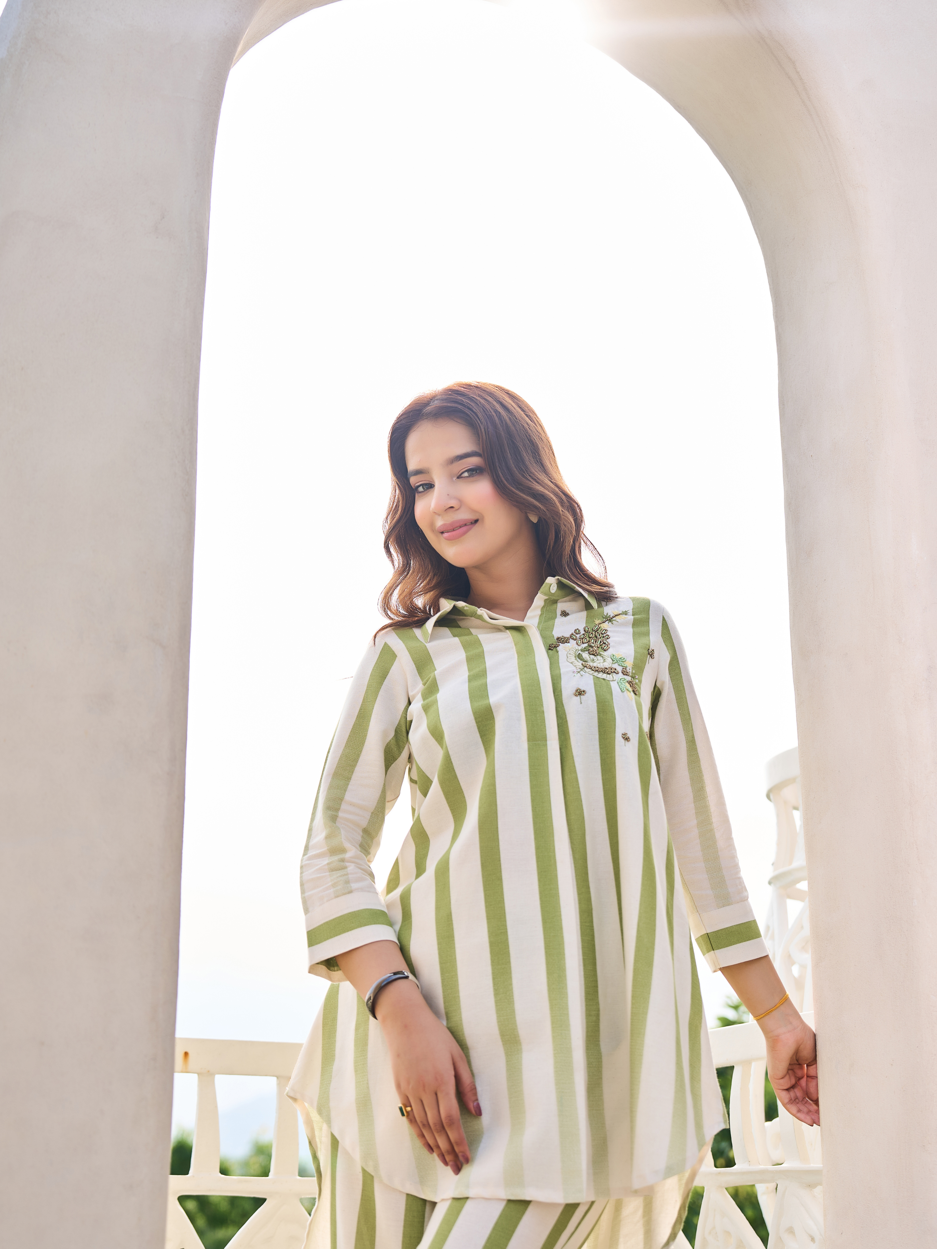 SANA STRIPED EMBROIDERED CO-ORD SET