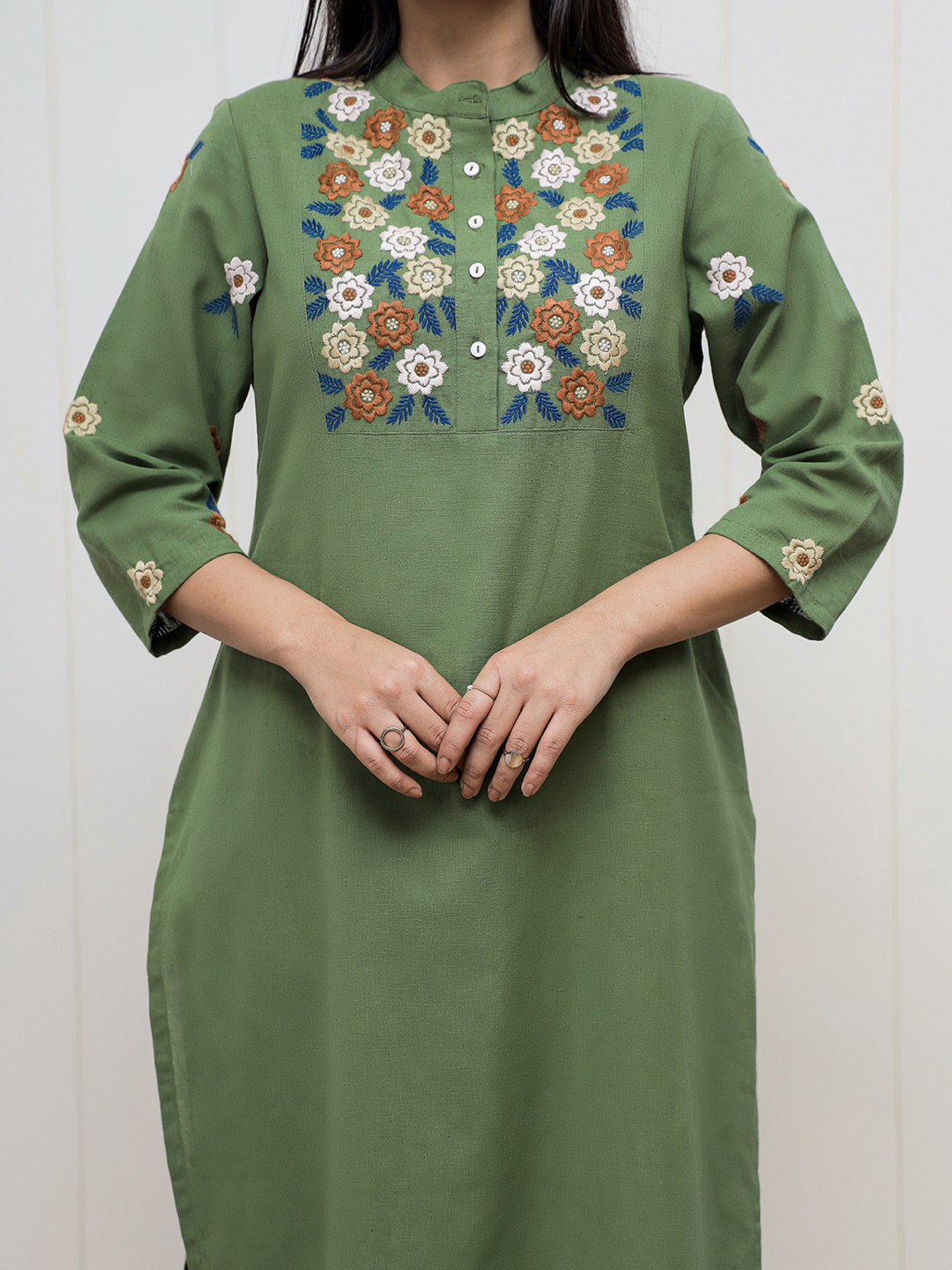 AUGUSTA GREEN EMBEROIDERED KURTA SET