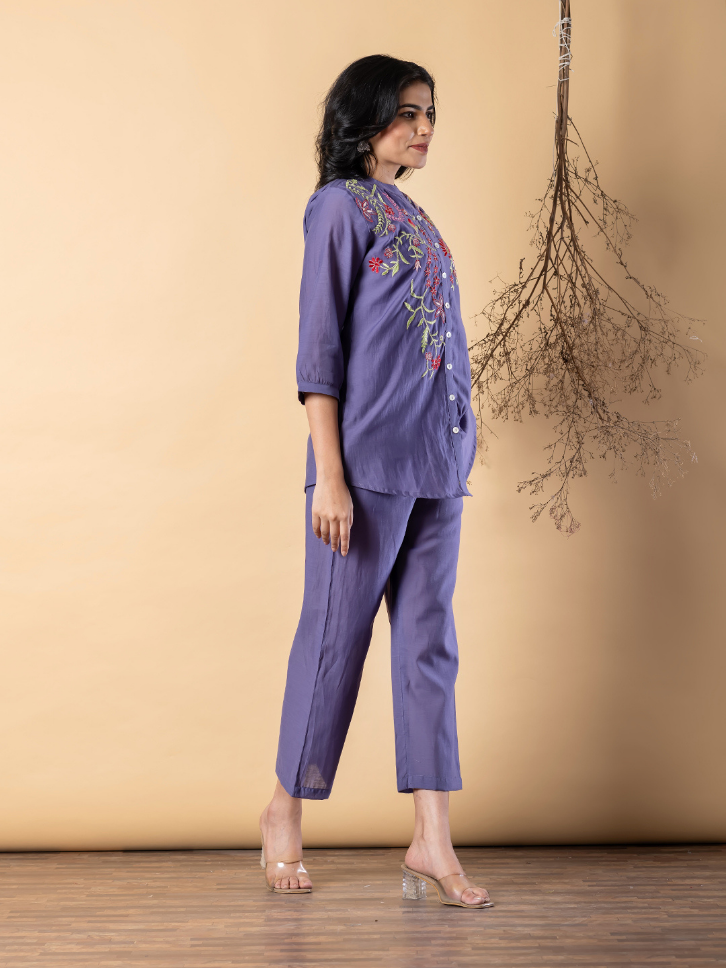 LAVENDER FLORAL EMBROIDERED CO-ORD SET