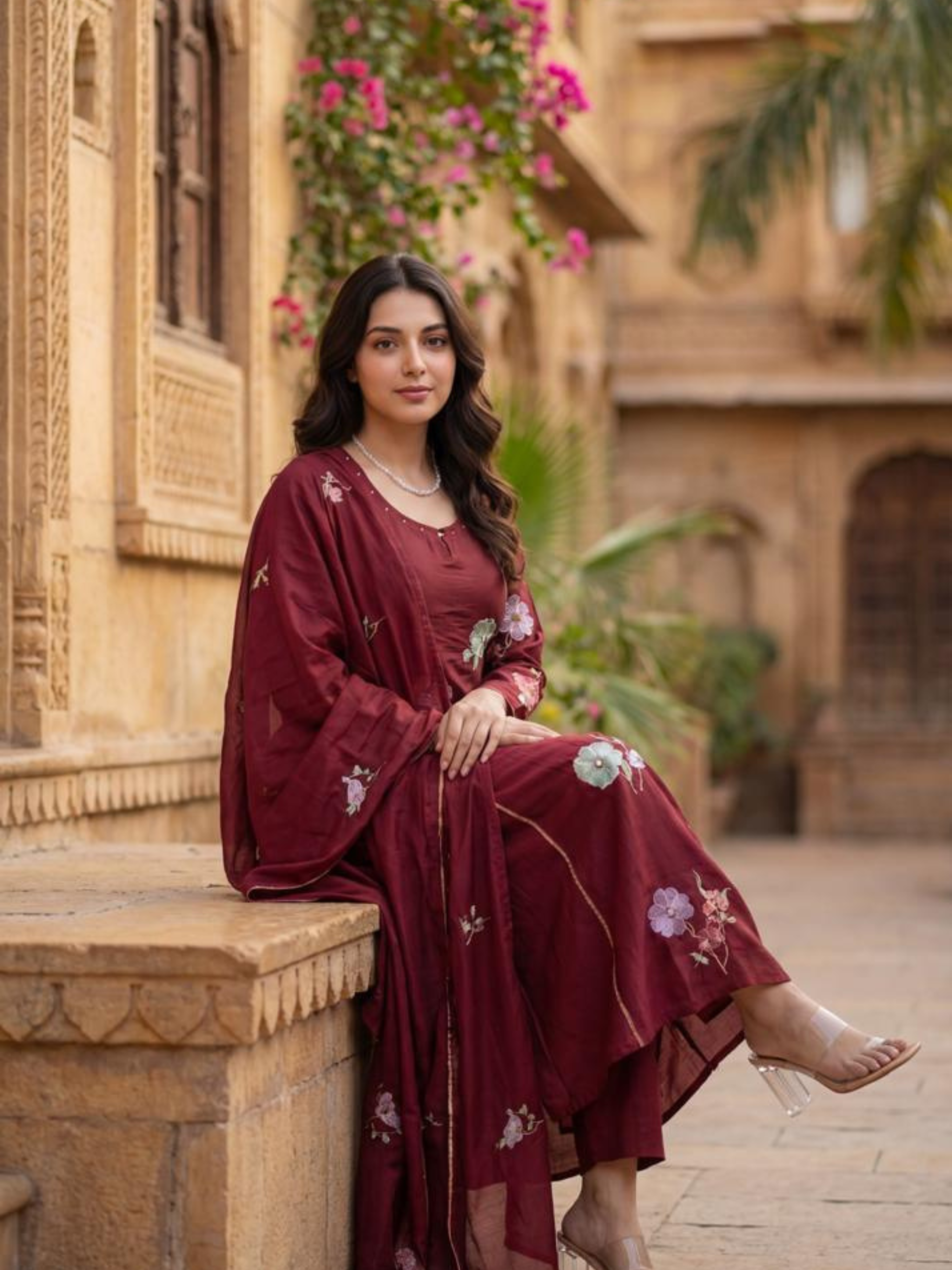 MAROON MEADOW FLORAL SUIT SET