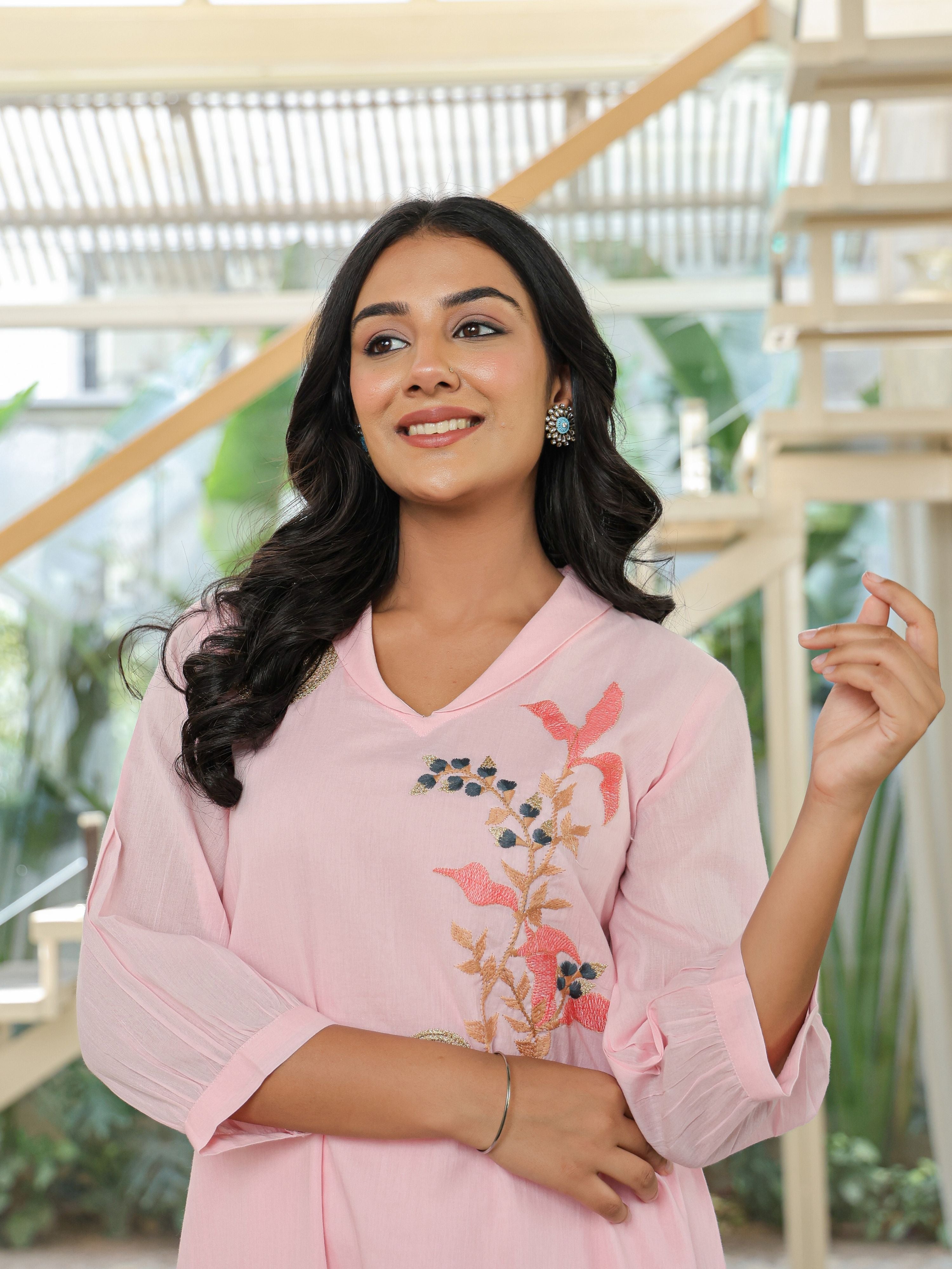 LEHJA ROSE MIST EMBROIDERED KURTA SET