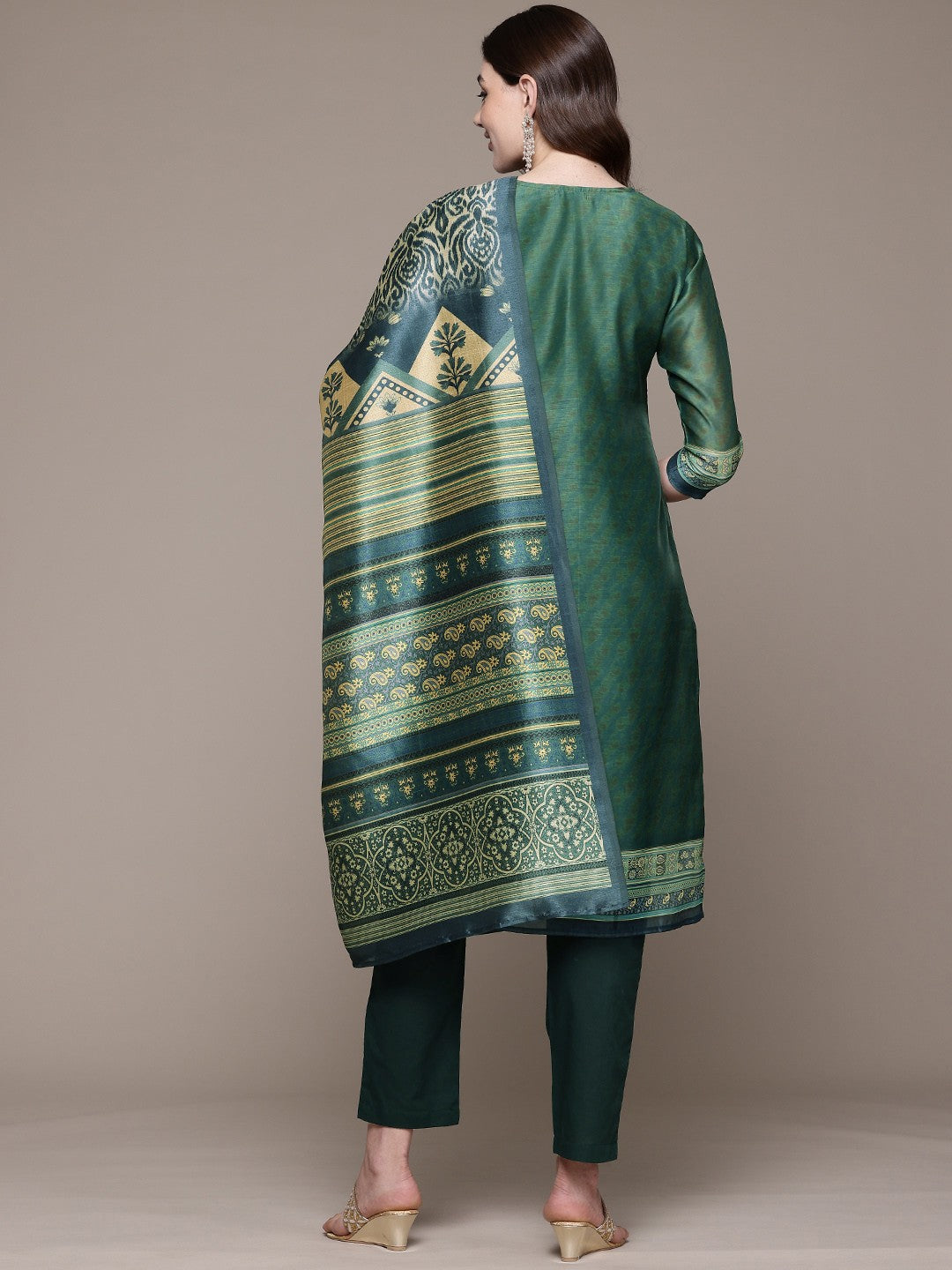 REGAL GREEN AURA SILK SUIT SET