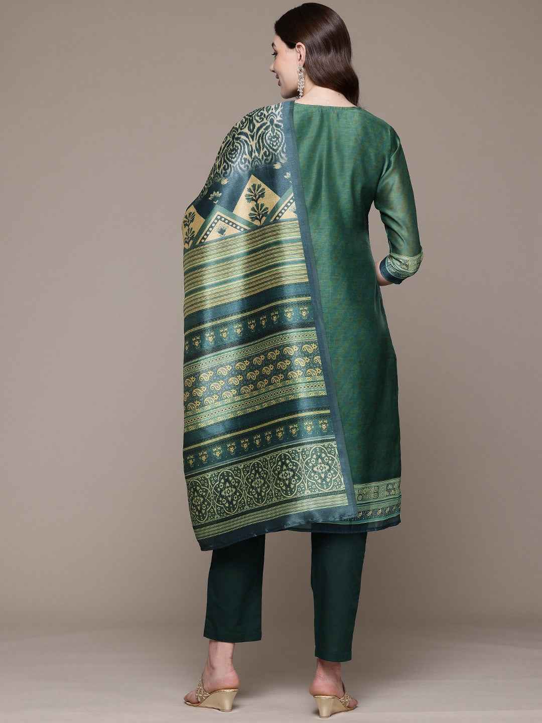 REGAL GREEN AURA SILK SUIT SET
