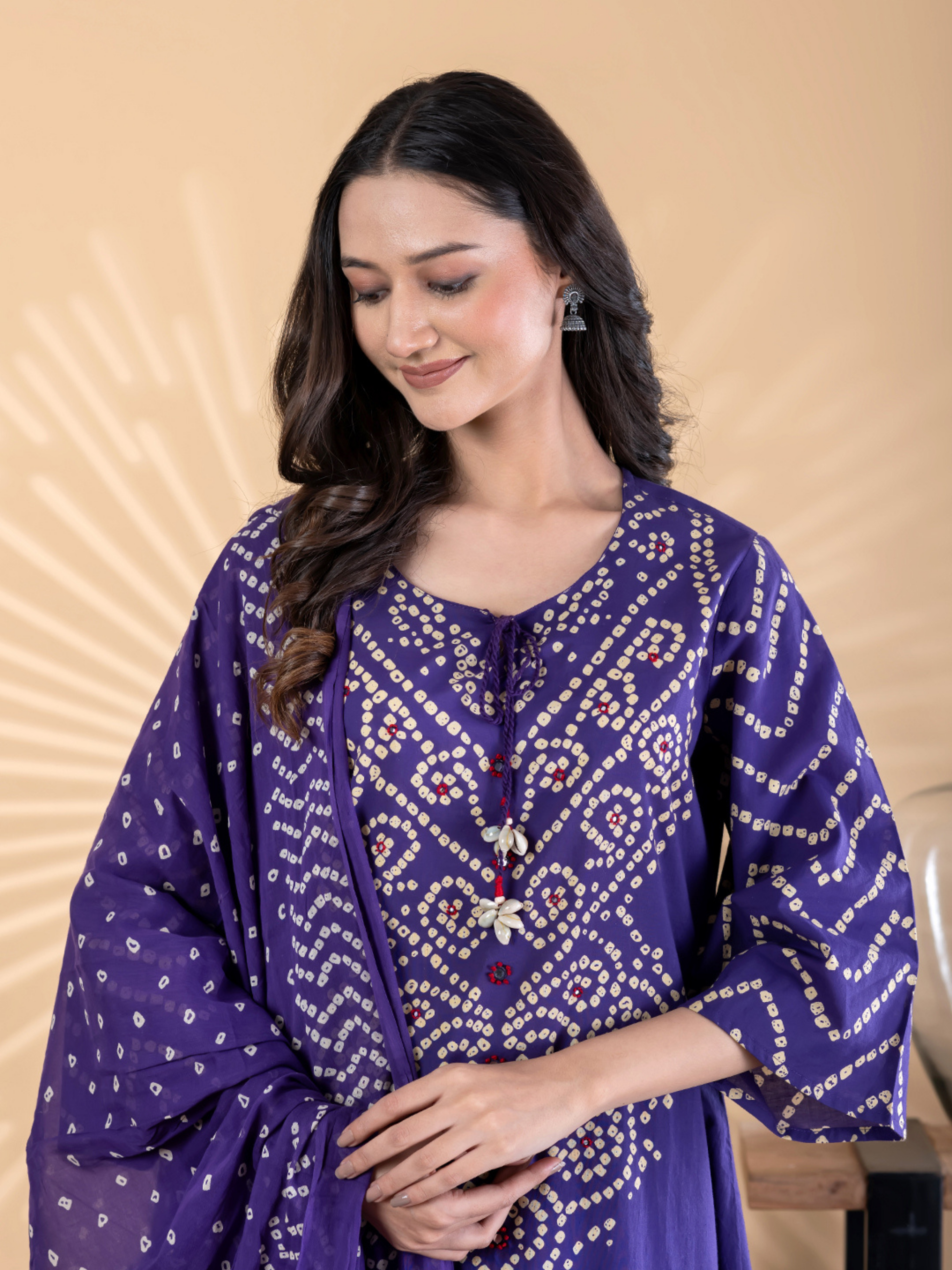 ROYAL PURPLE BANDHANI PRINTED SUIT SET