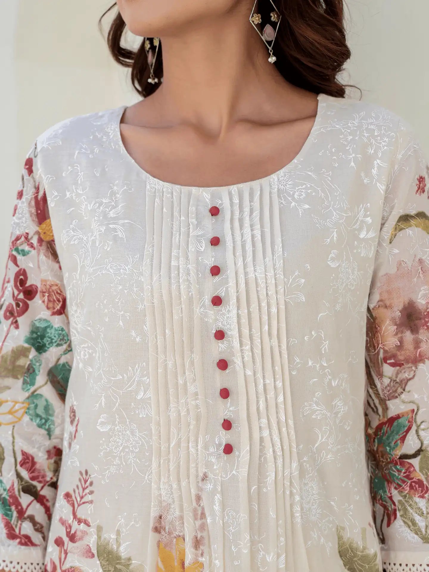 OFF WHITE FLORAL PRINTED A-LINE KURTA SET