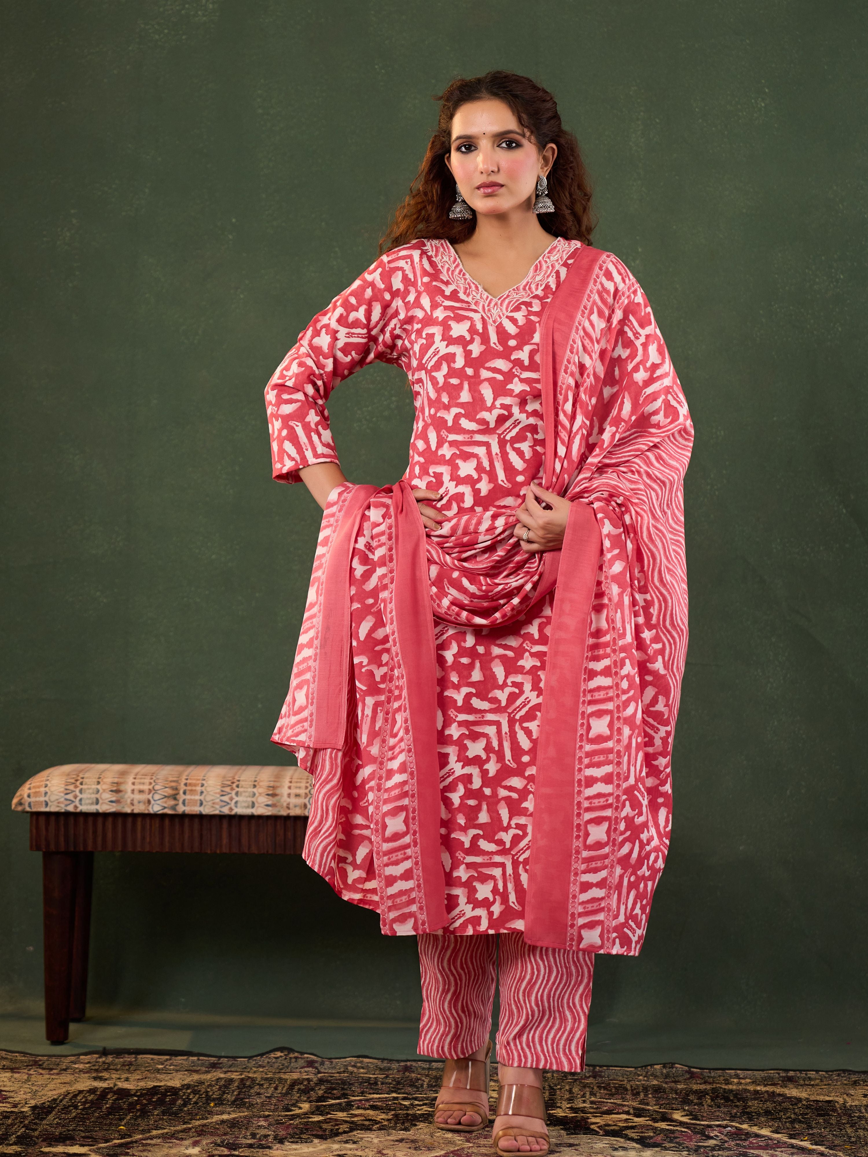 LEELA FLORAL THREE PCS SUIT SET