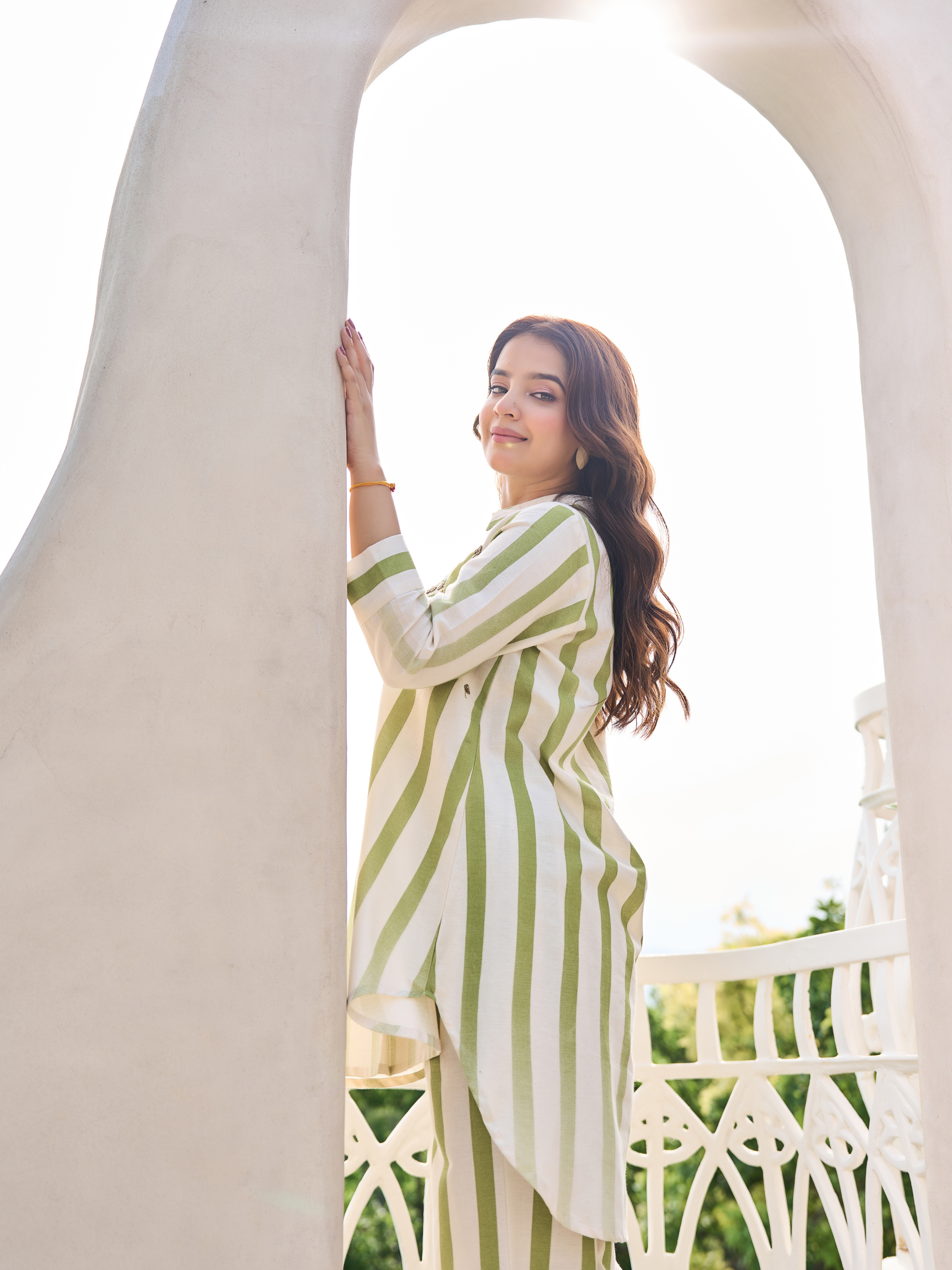 SANA STRIPED EMBROIDERED CO-ORD SET