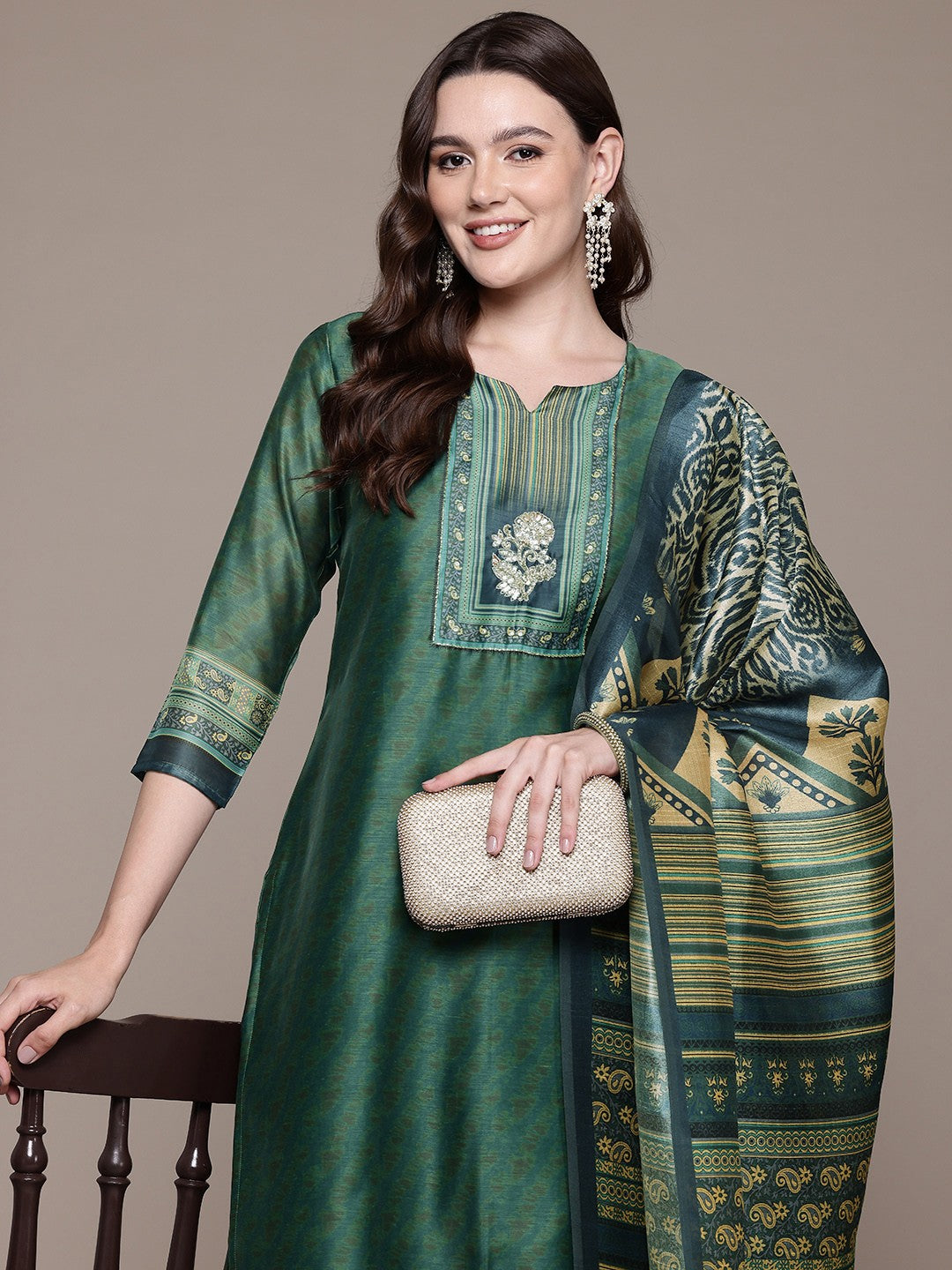 REGAL GREEN AURA SILK SUIT SET