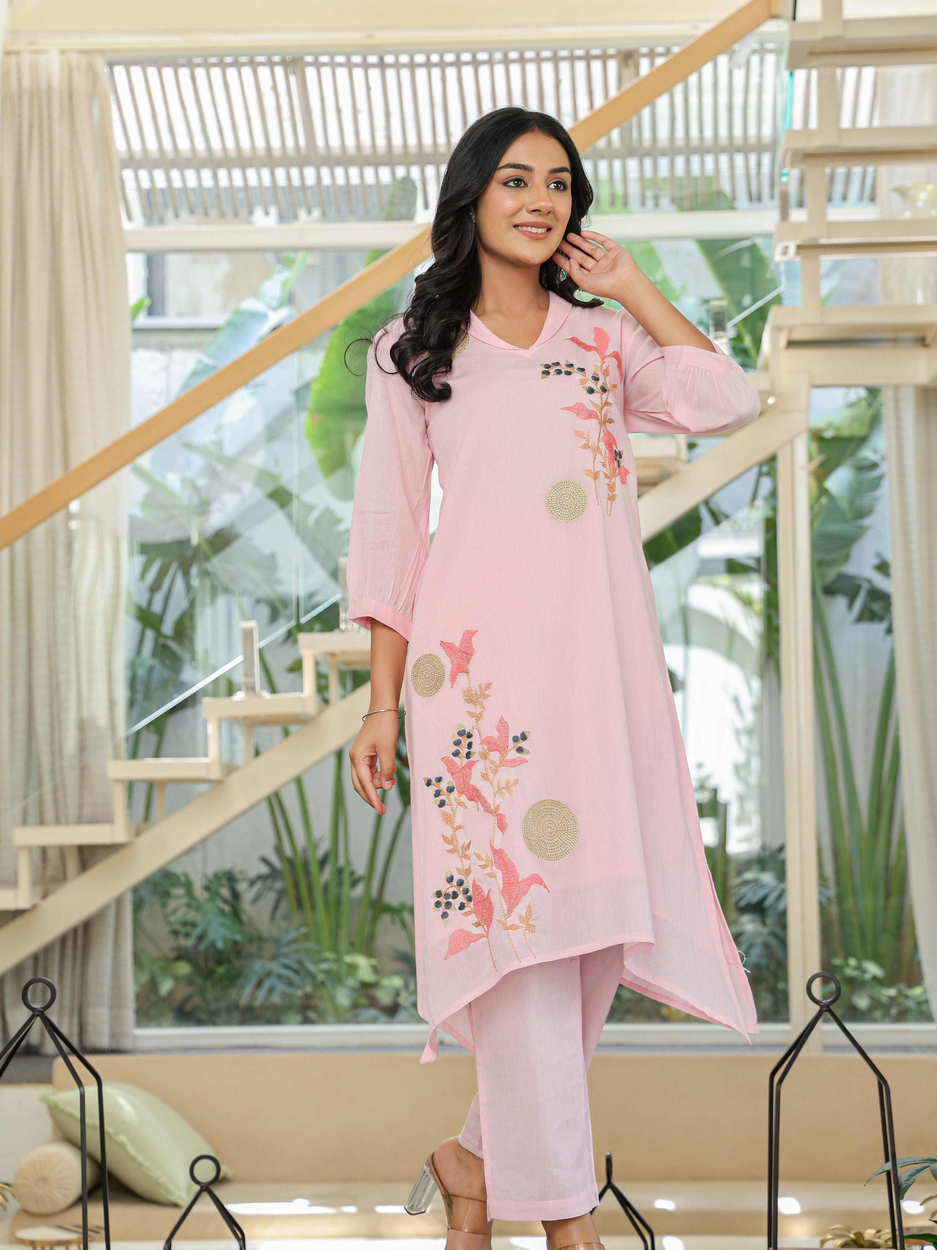 LEHJA ROSE MIST EMBROIDERED KURTA SET