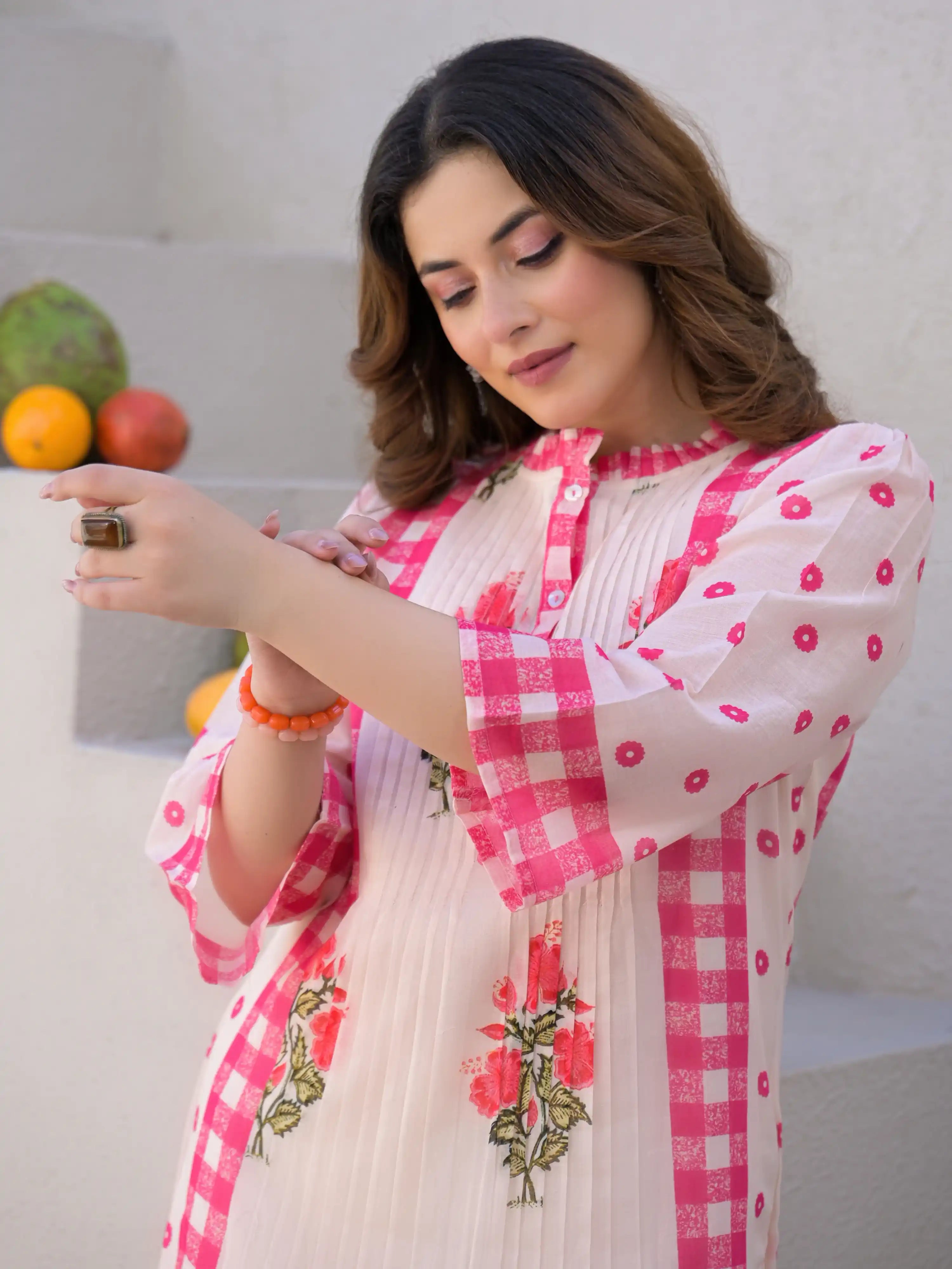 SOFT BLUSH FLORAL A-LINE PURE MUL COTTON KURTA SET